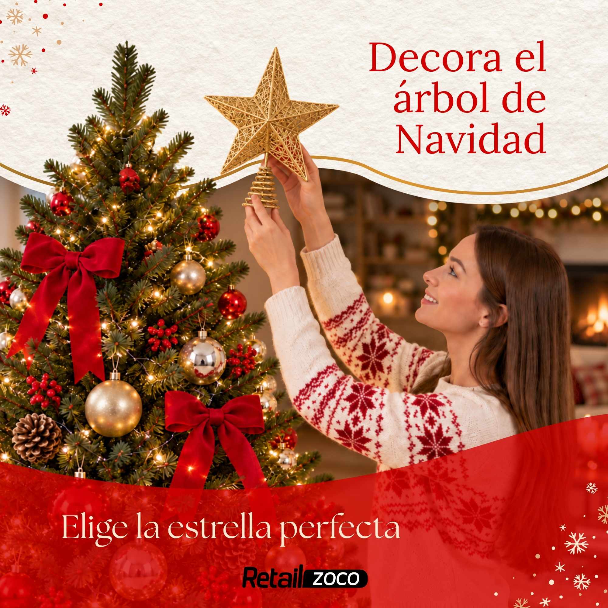 Estrella de Navidad Punta de Árbol 30 cm Rojo - imagen 3