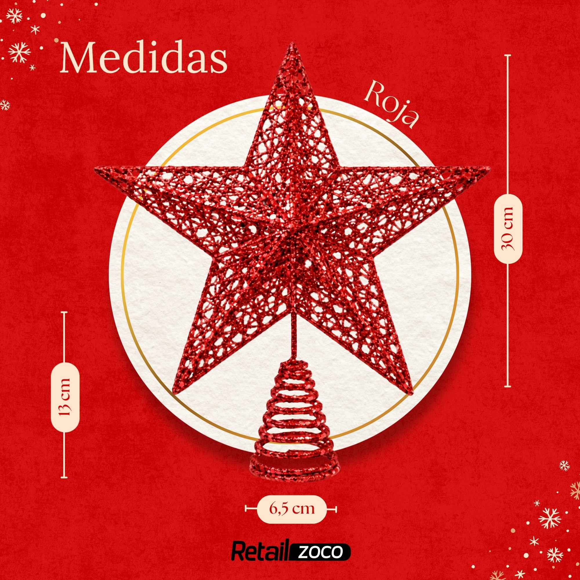 Estrella de Navidad Punta de Árbol 30 cm Rojo - imagen 4