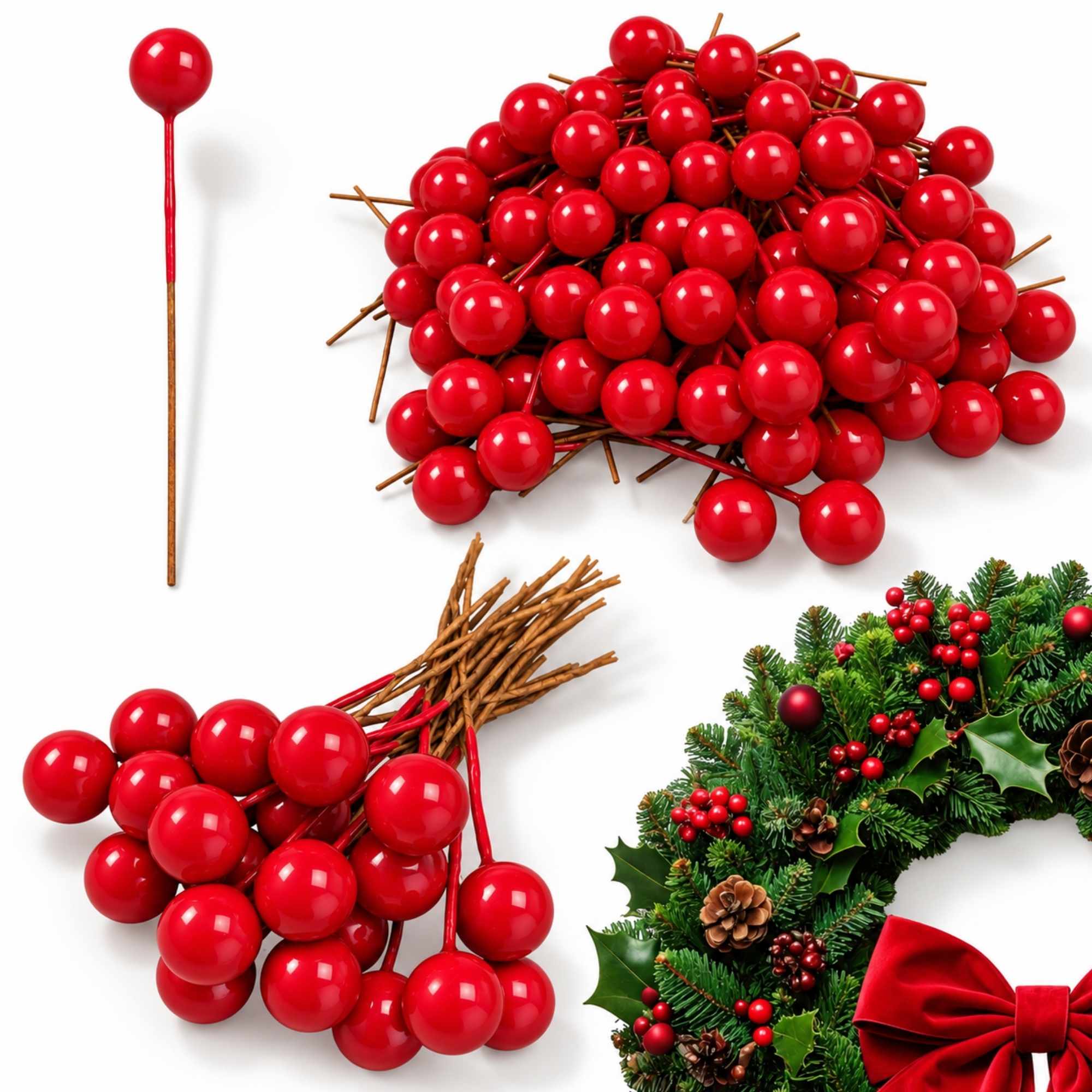 bayas artificiales Navidad rojo 300 unidades - imagen 1