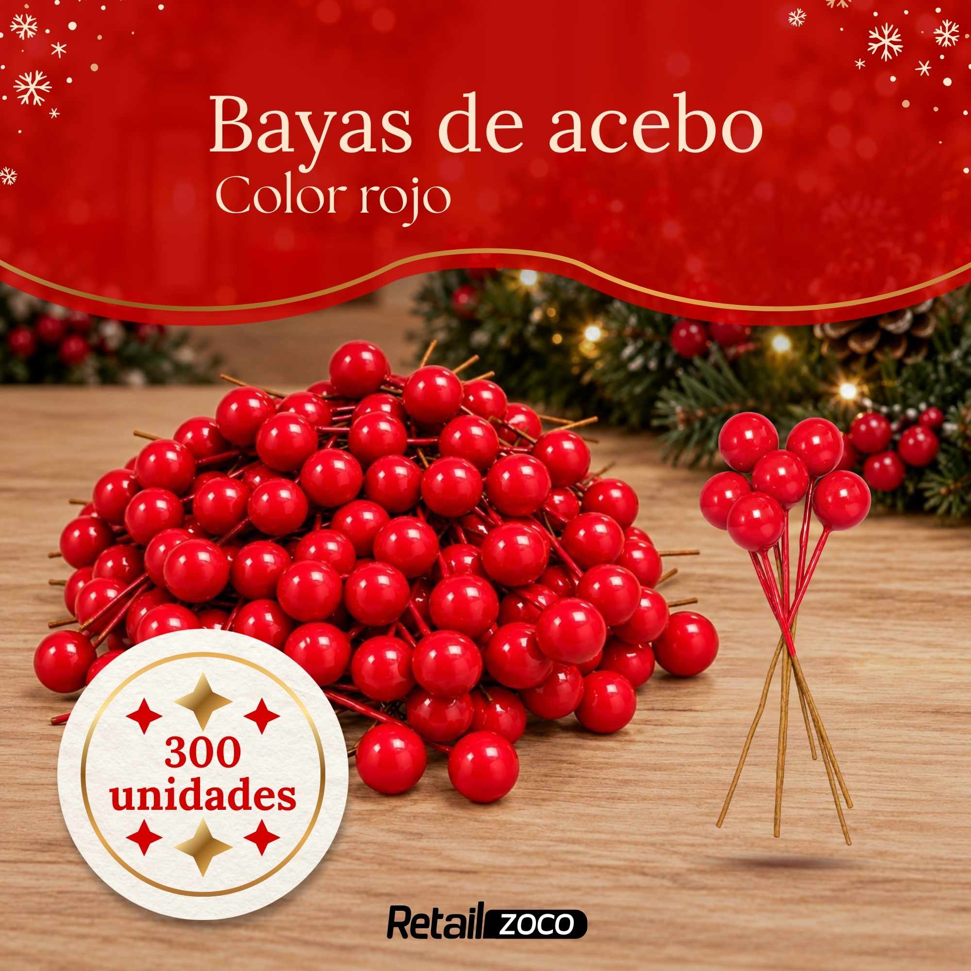 bayas artificiales Navidad rojo 300 unidades - imagen 2