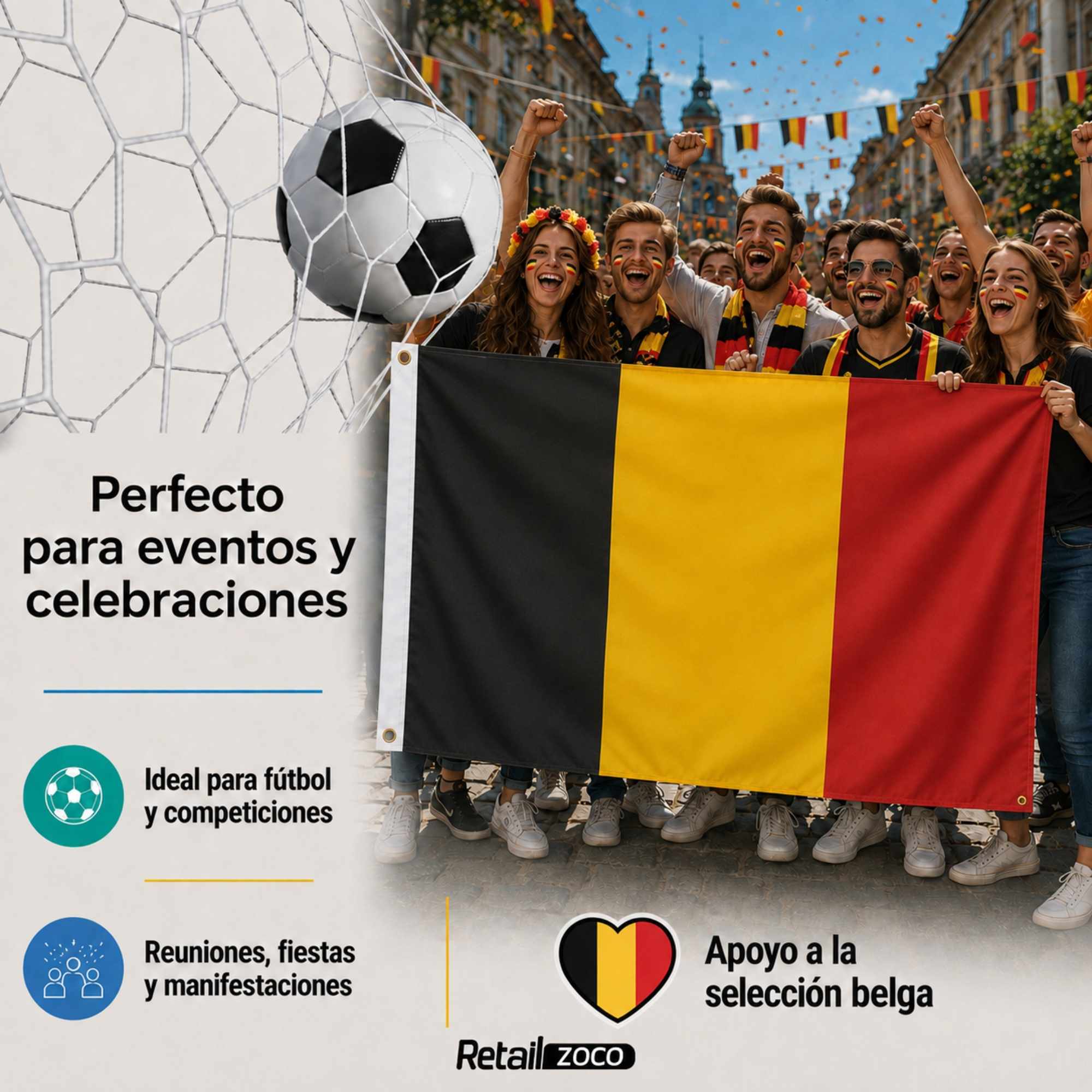 Bandera Belgica grande para Exterior 90x150cm con 2 ojales - imagen 4
