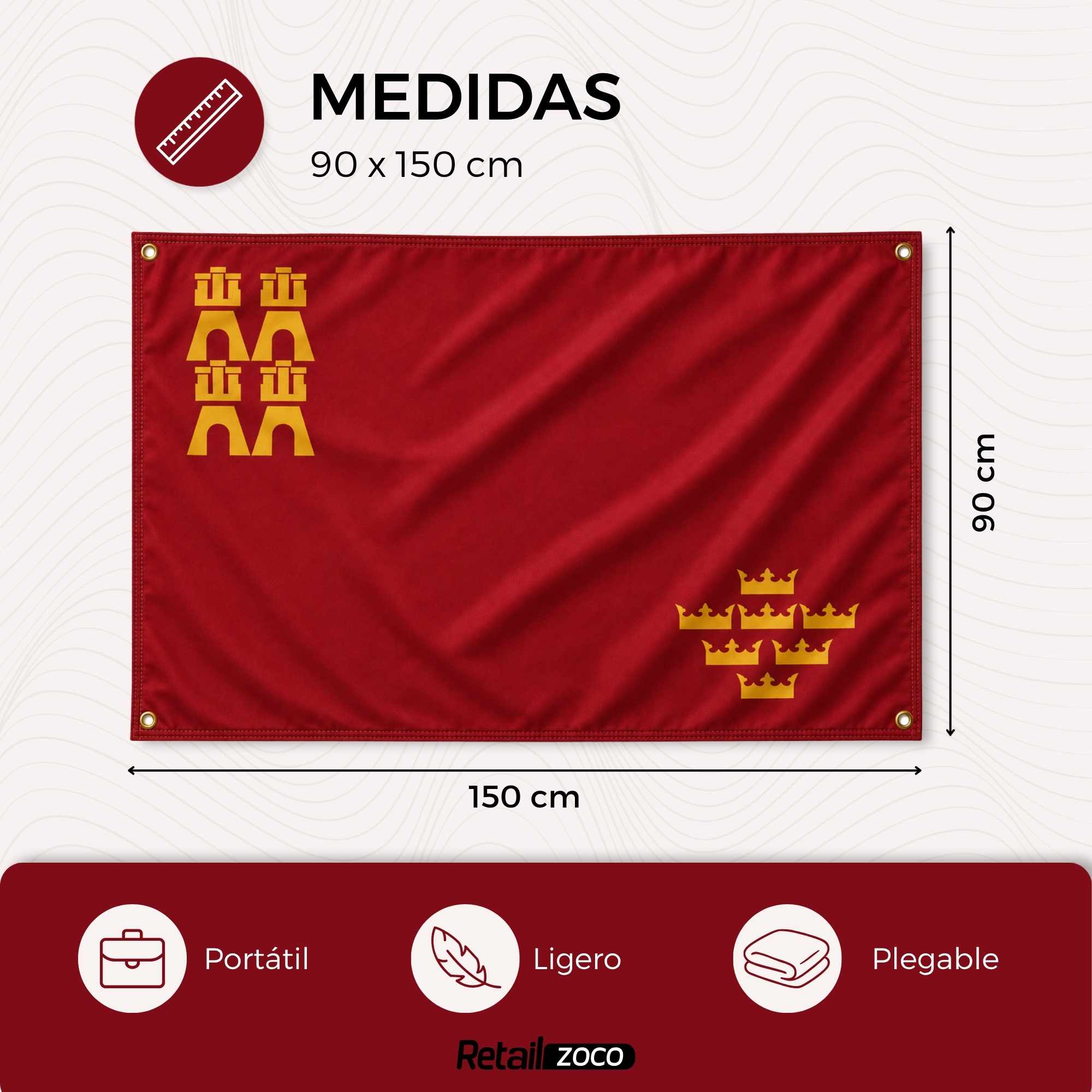 Bandera Murcia 90x150 cm con 4 ojales - imagen 2