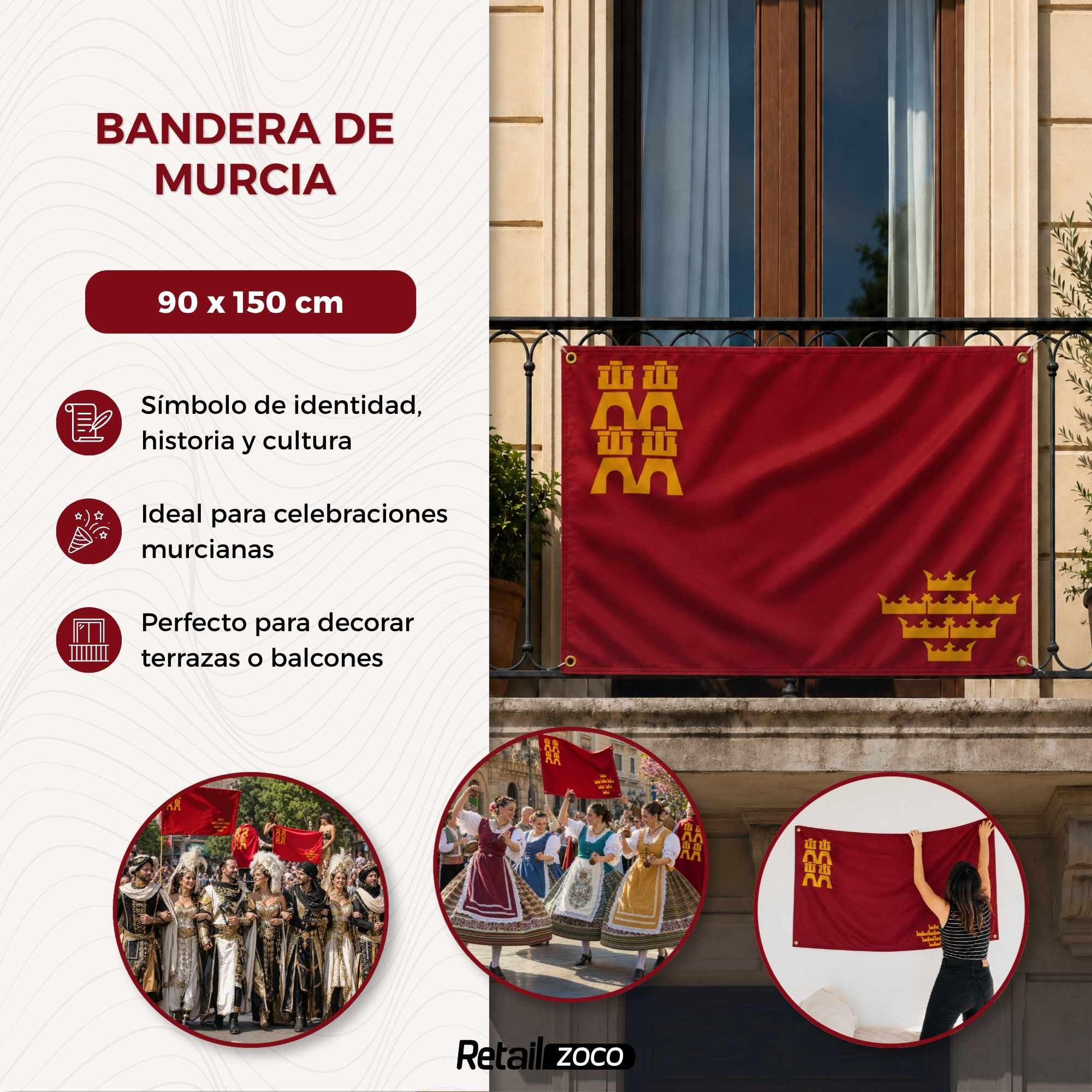 Bandera Murcia 90x150 cm con 4 ojales - imagen 4