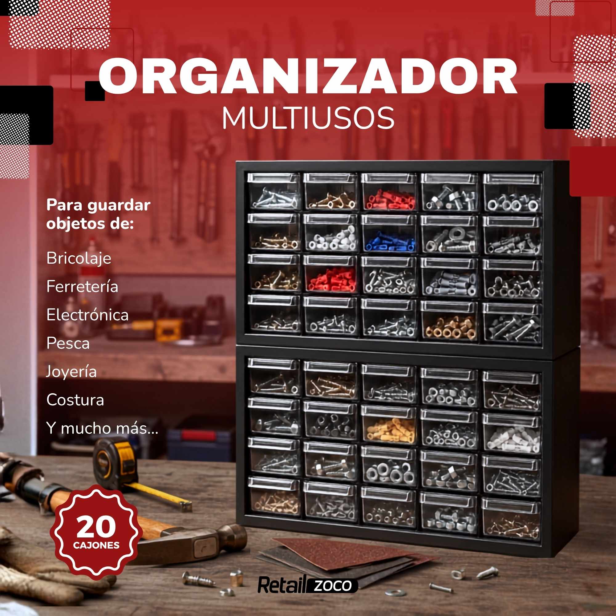 Organizador Multiusos 20 Cajones Negro - imagen 2