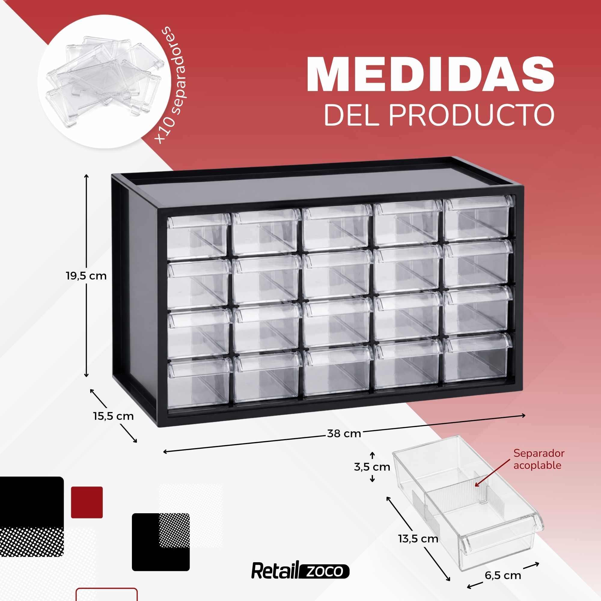Organizador Multiusos 20 Cajones Negro - imagen 3