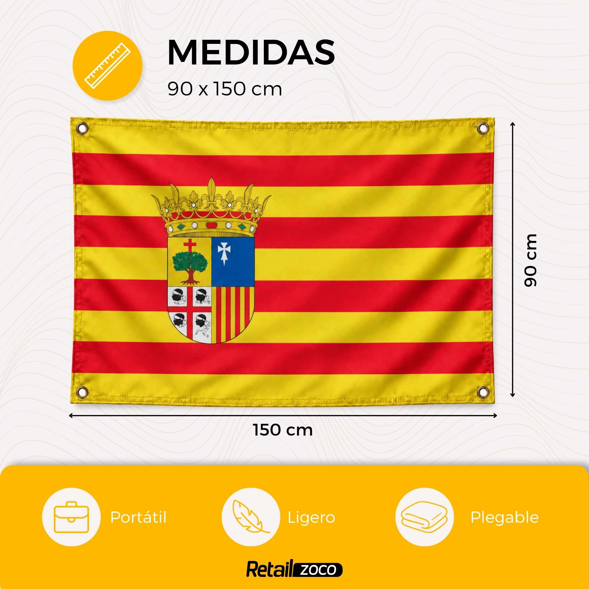 Bandera Aragón 90x150 cm con 4 ojales - imagen 2