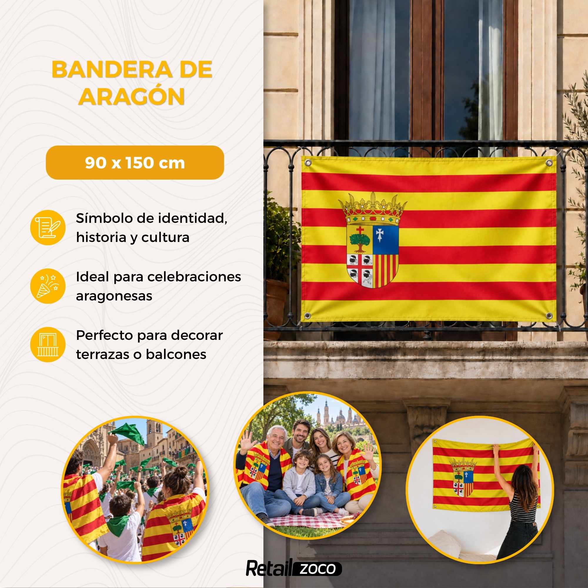 Bandera Aragón 90x150 cm con 4 ojales - imagen 4