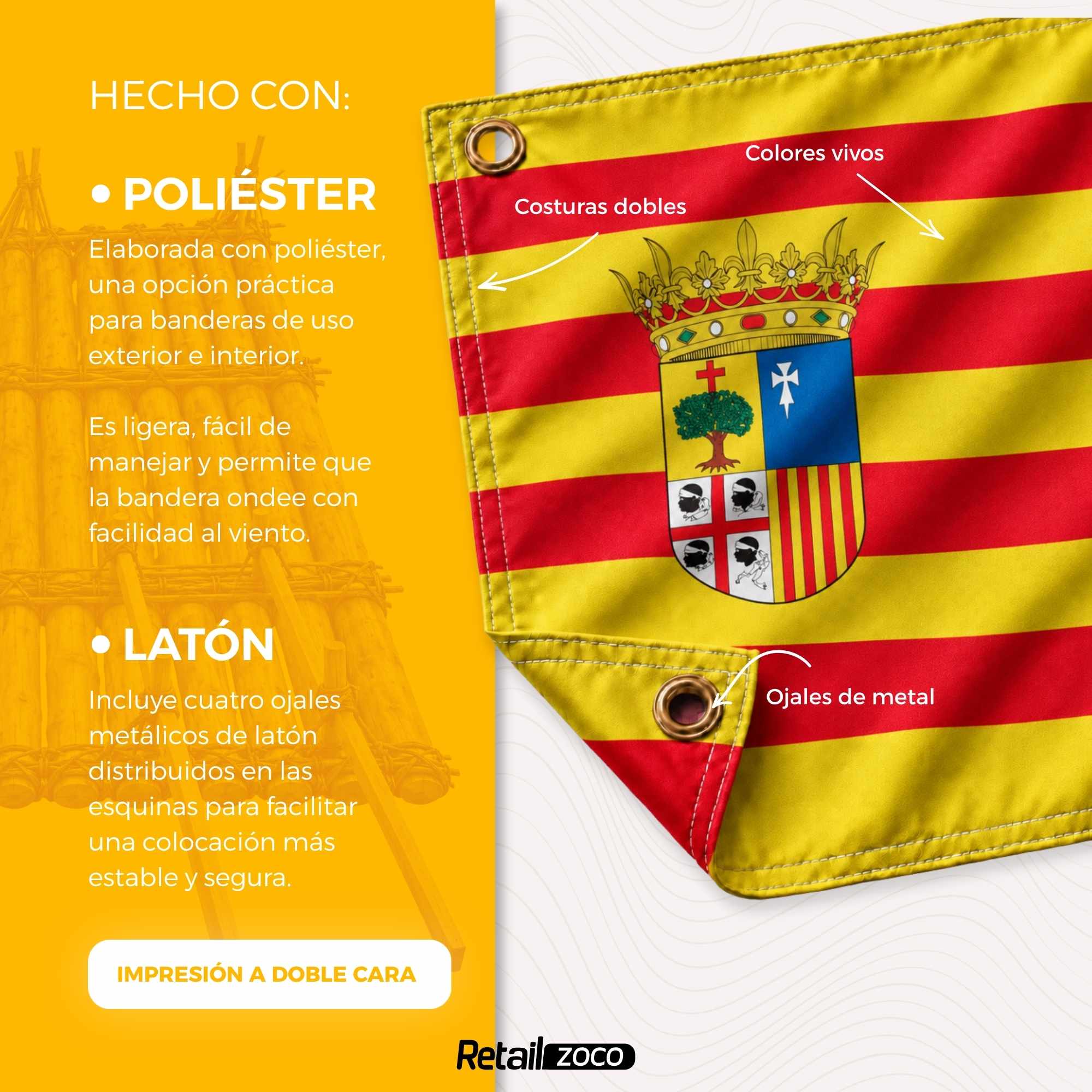 Bandera Aragón 90x150 cm con 4 ojales - imagen 5