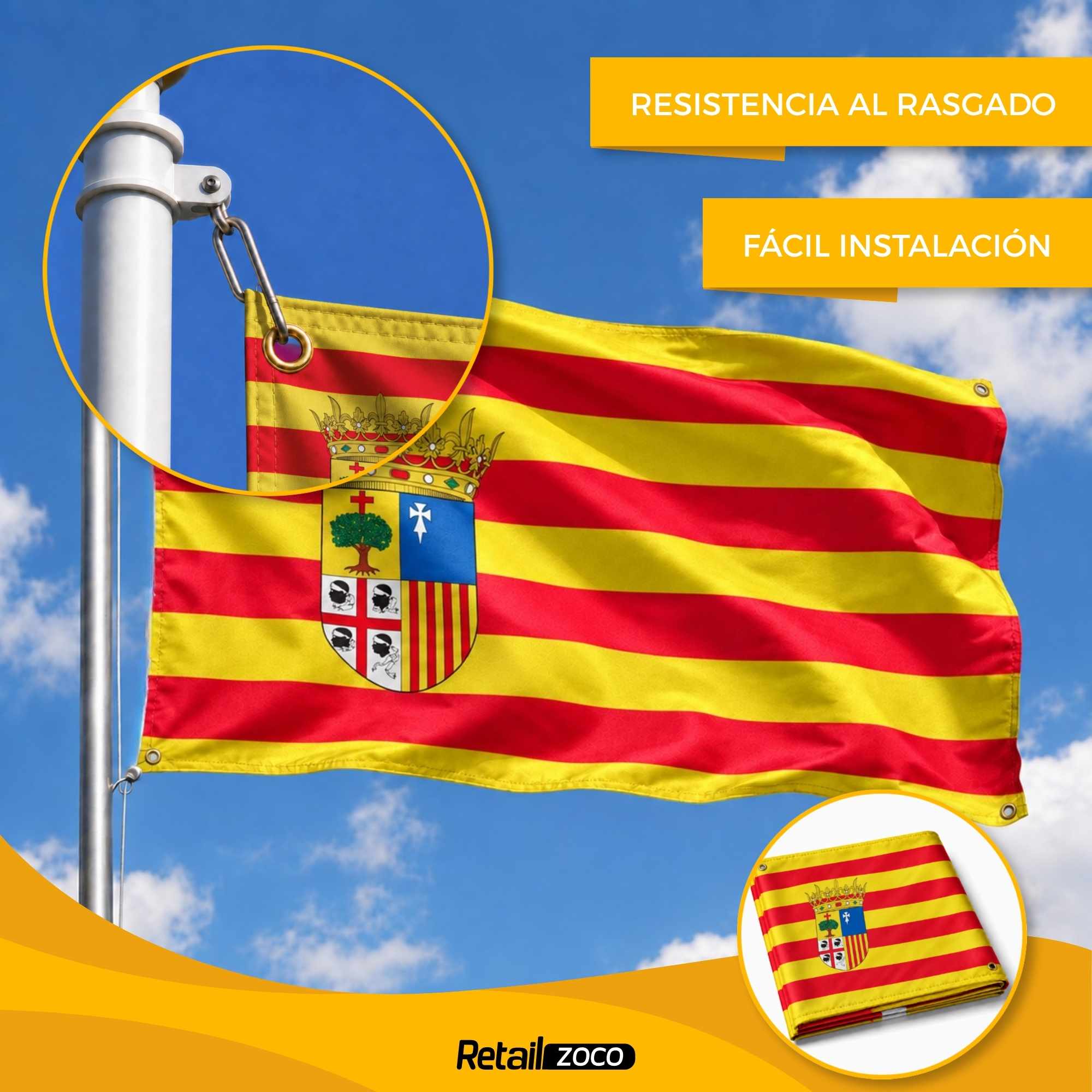 Bandera Aragón 90x150 cm con 4 ojales - imagen 6