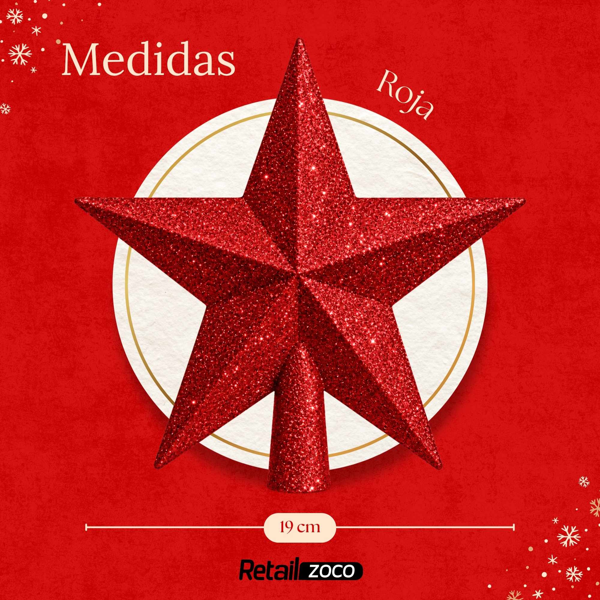 Estrella de Navidad Punta de Árbol 19 cm Rojo con purpurina - imagen 4
