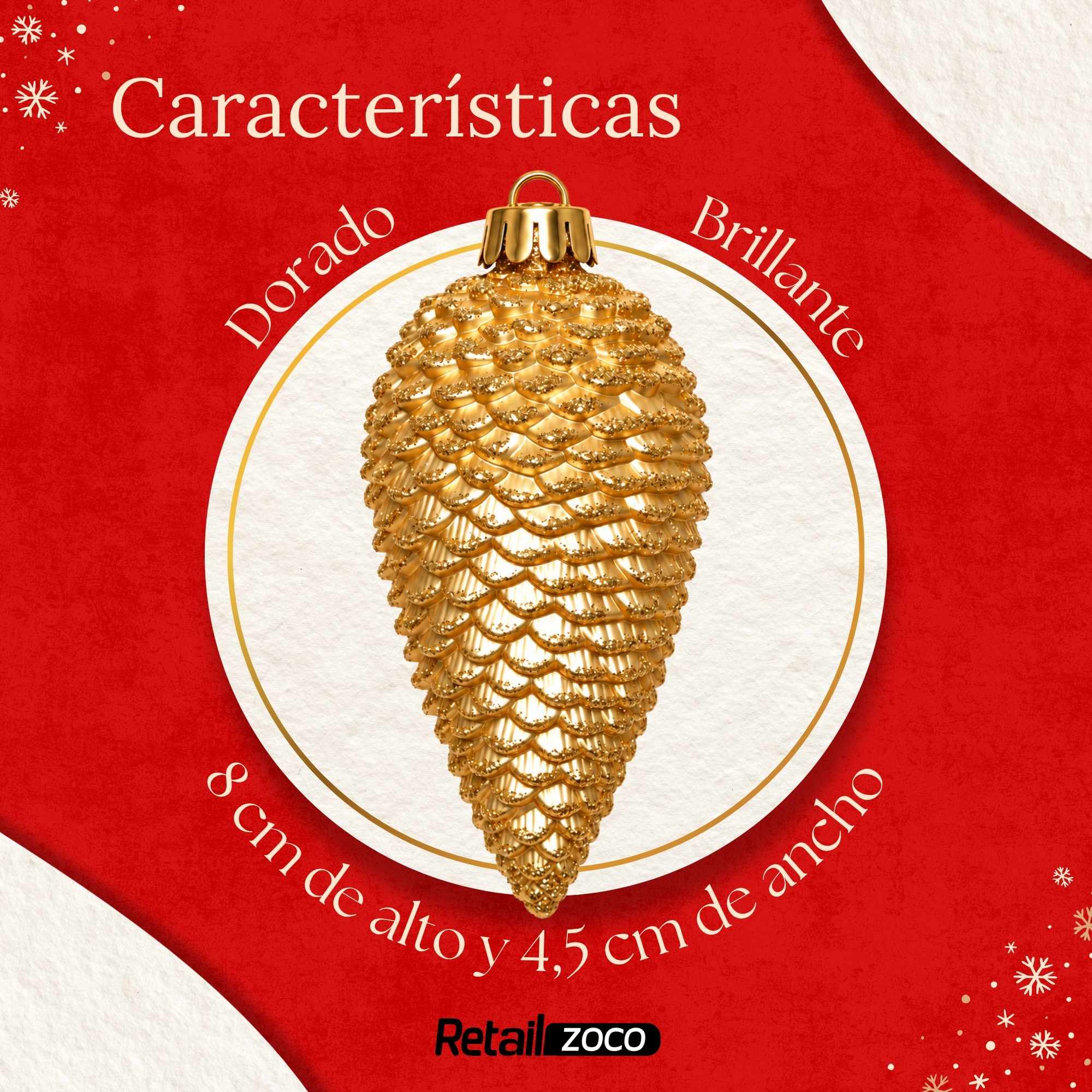 Pack 6 Piñas decorativas arbol de navidad doradas - imagen 4