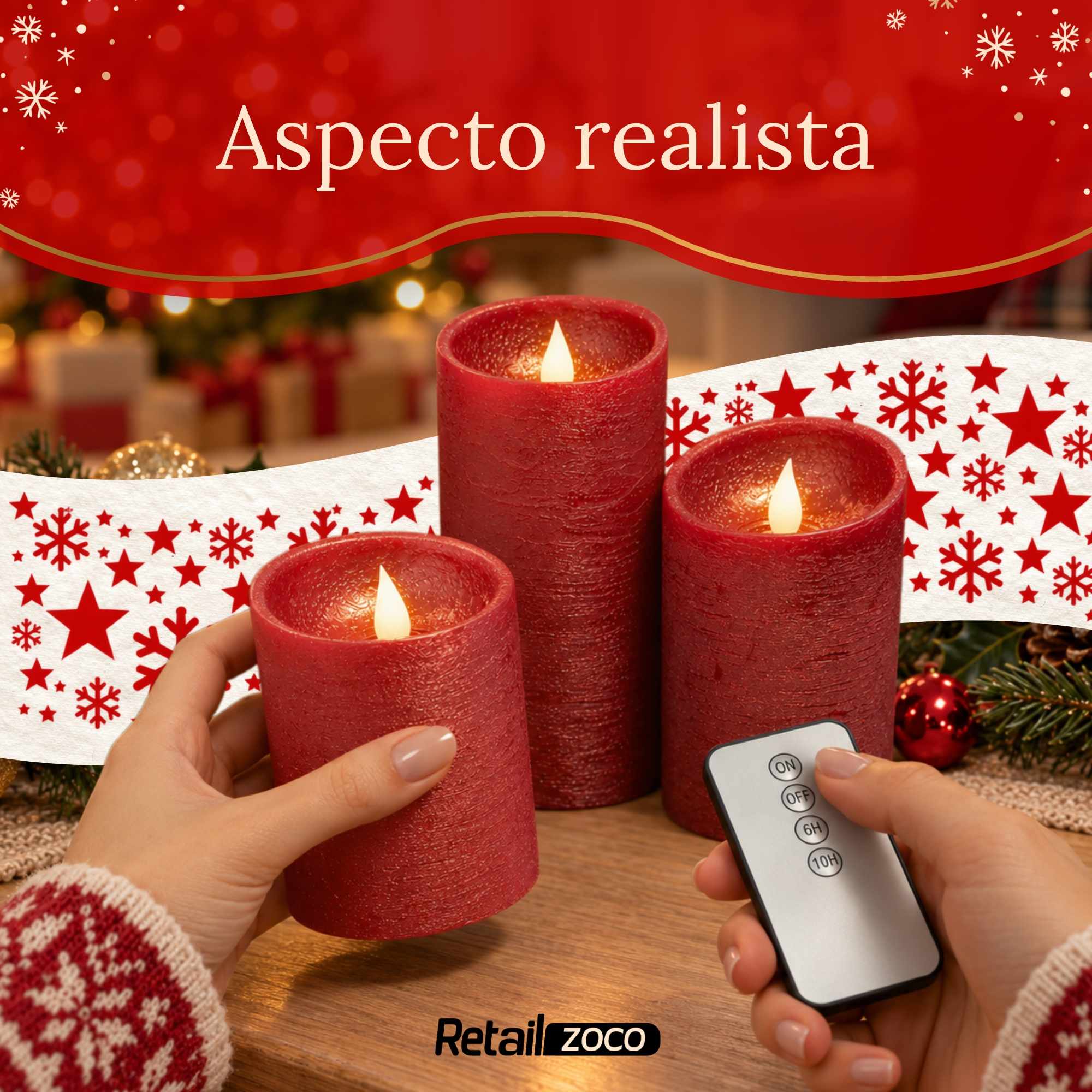 Pack 3 Velas LED Efecto Llama con Mando a Distancia color Rojo Oscuro - imagen 6
