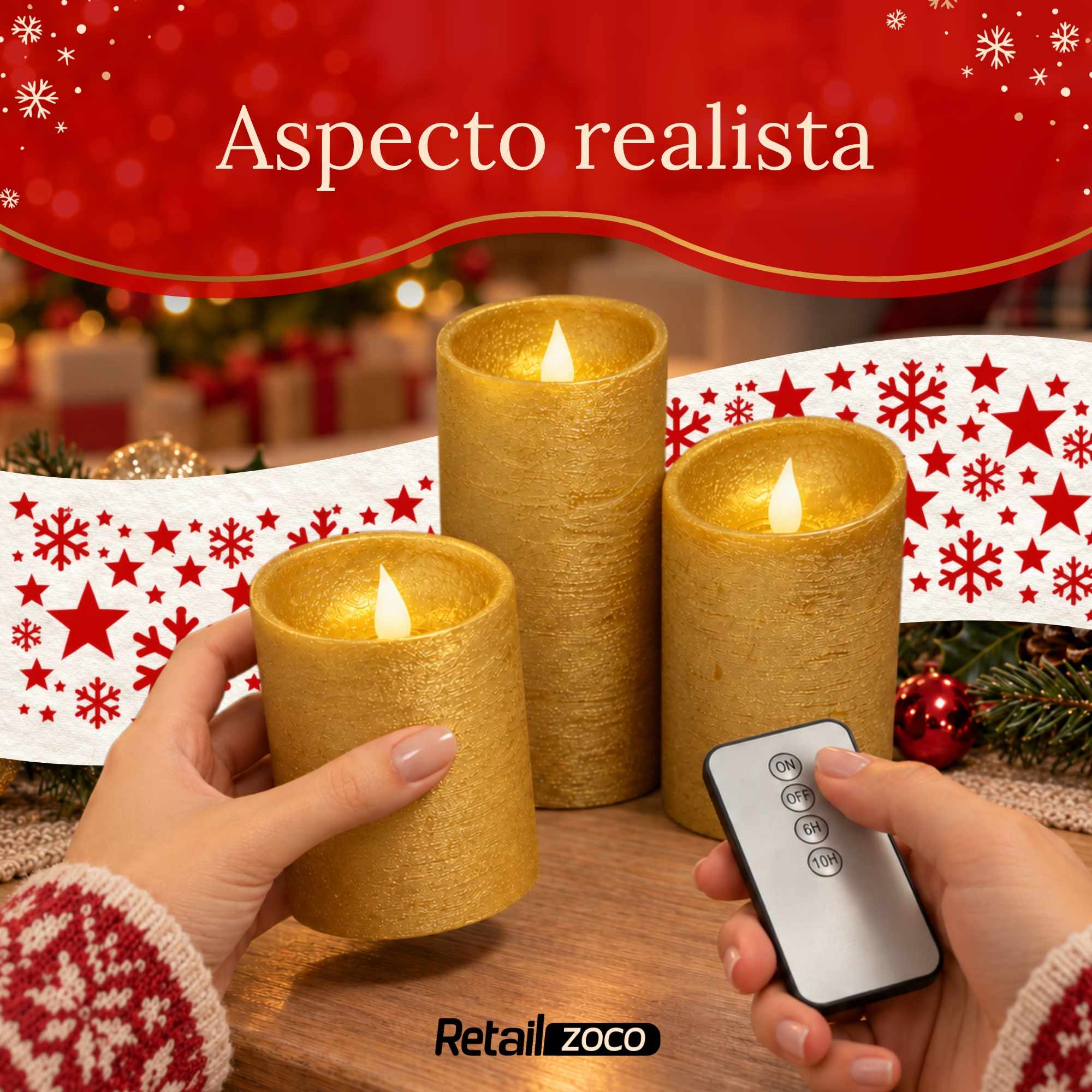 Pack 3 Velas LED Efecto Llama con Mando a Distancia color Dorado - imagen 6