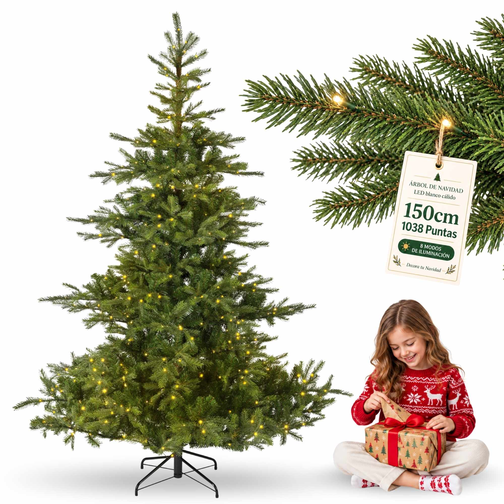 Arbol de navidad iluminado 150 cm de 1038 puntas