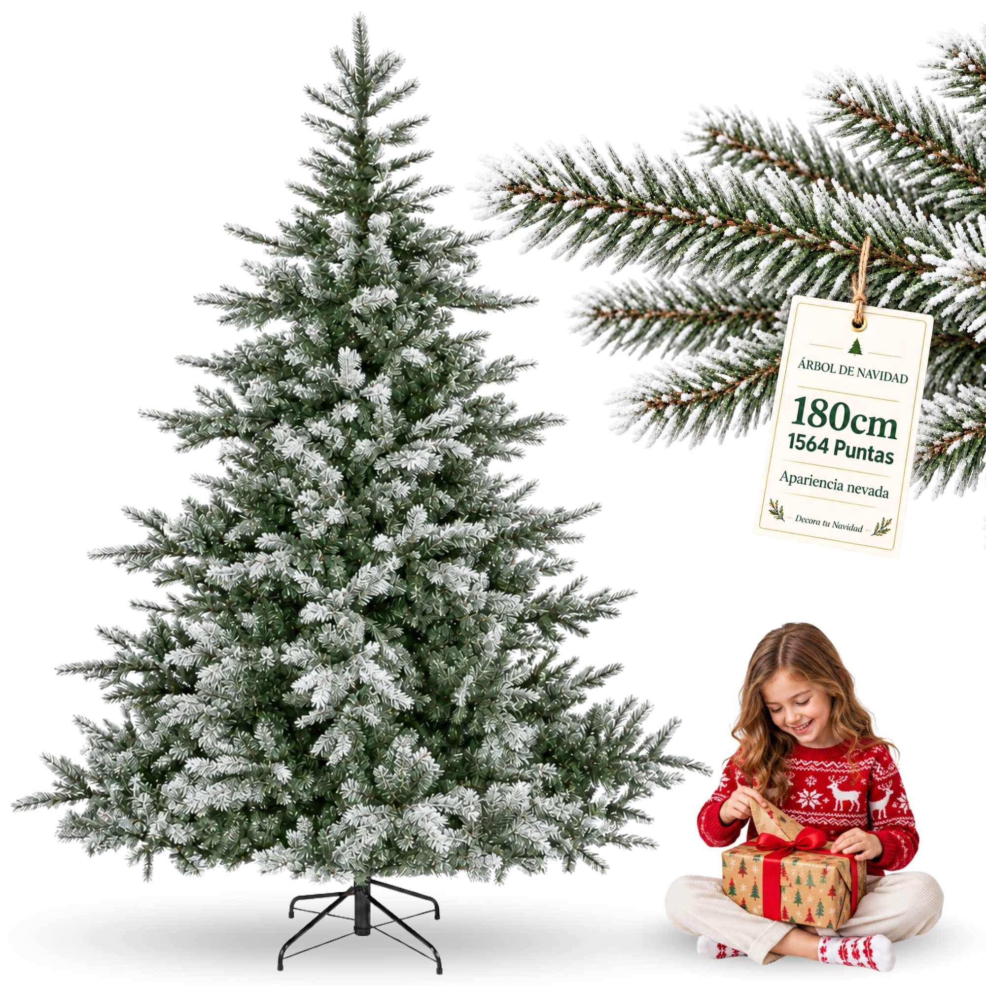 Arbol de navidad nevado 180 cm de 1564 puntas - imagen 1