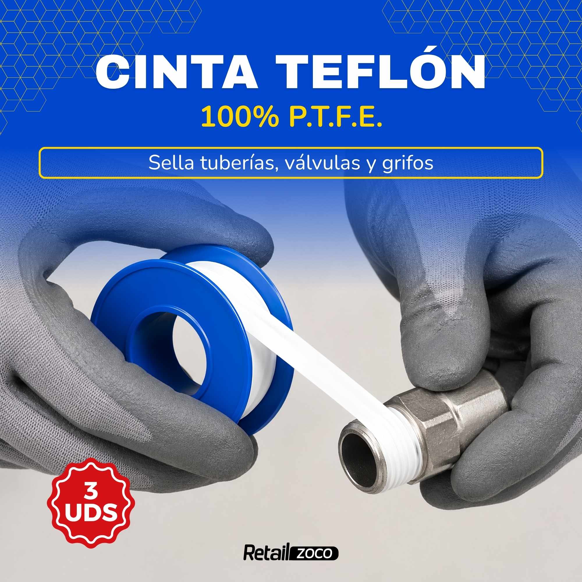 Pack 3 Cinta teflón Profesional De 10 metros x 12 mm - imagen 2