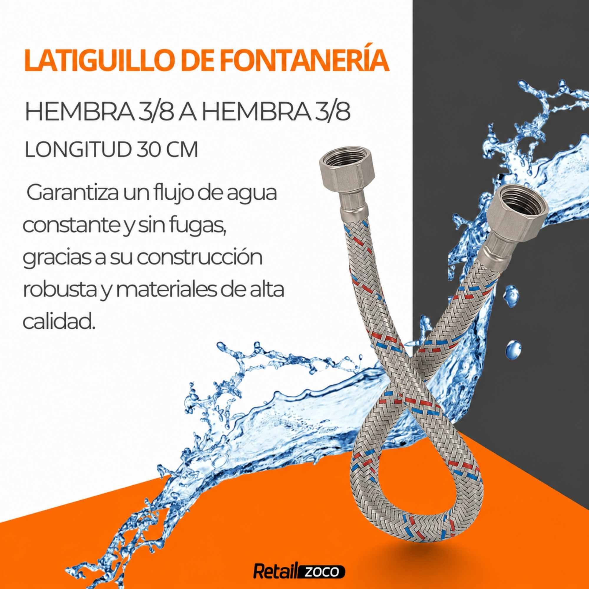 Latiguillo de Grifo Flexible 30 cm Hembra 3/8 a Hembra 3/8 - imagen 3