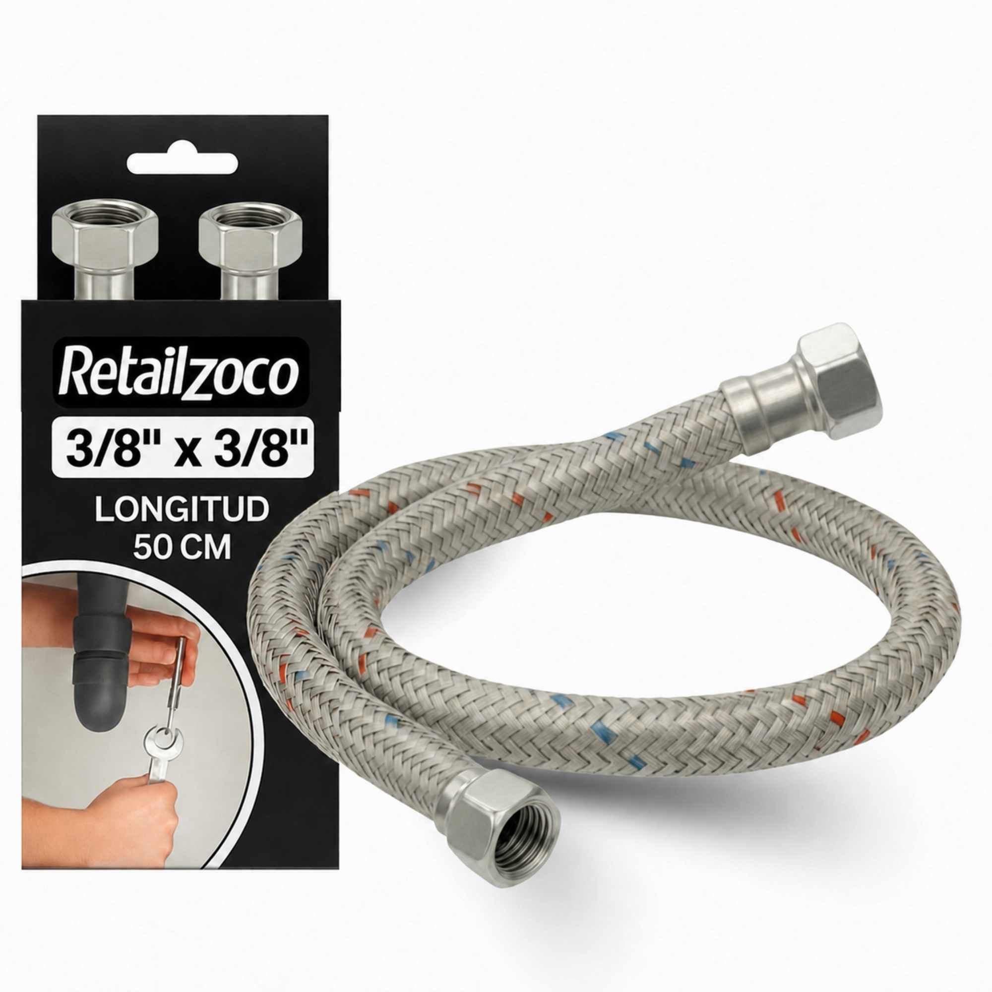 Latiguillo de Grifo Flexible 50 cm Hembra 3/8 a Hembra 3/8 - imagen 1
