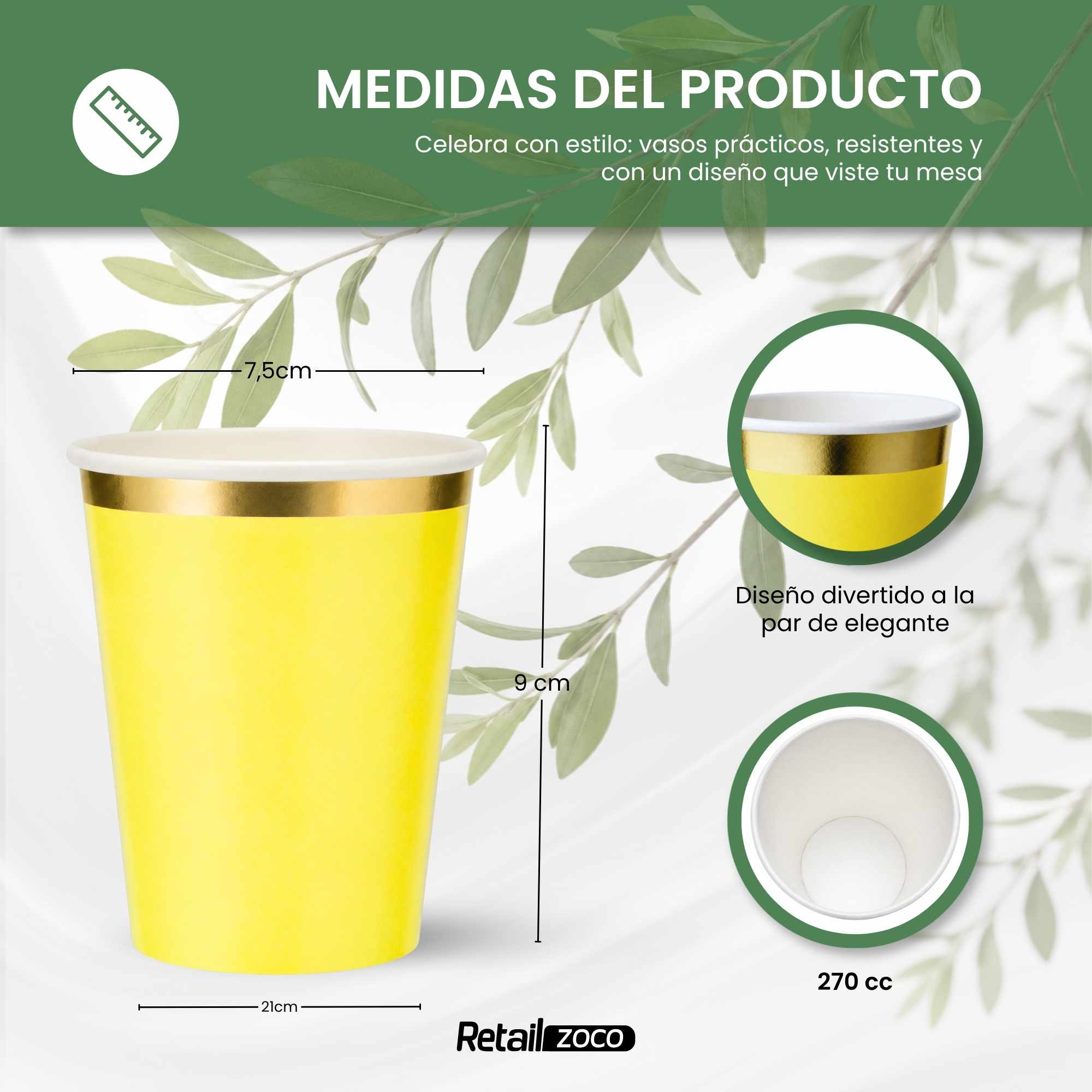 Vasos de carton Amarillos Pack 6 unidades 270 cc - imagen 4