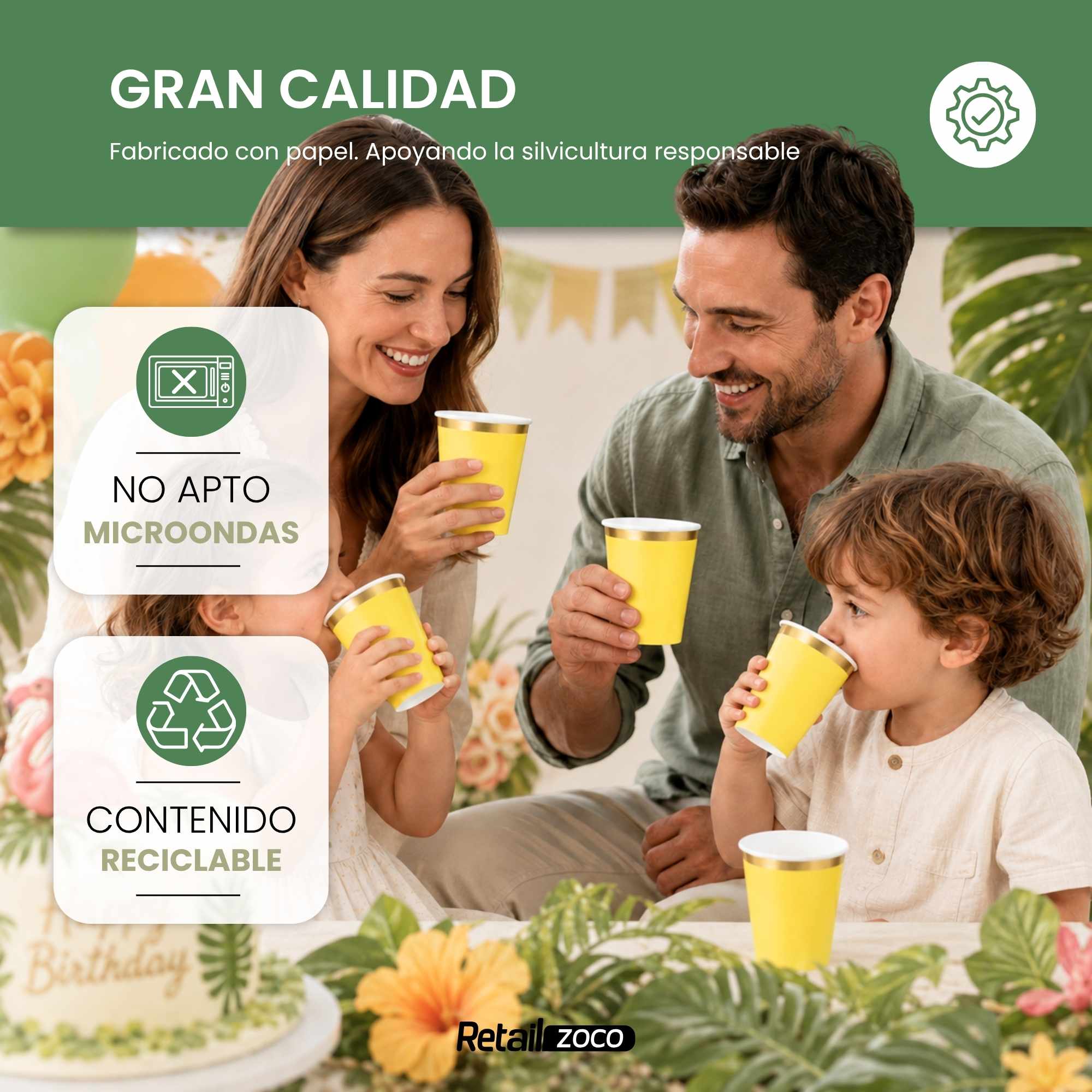 Vasos de carton Amarillos Pack 6 unidades 270 cc - imagen 6