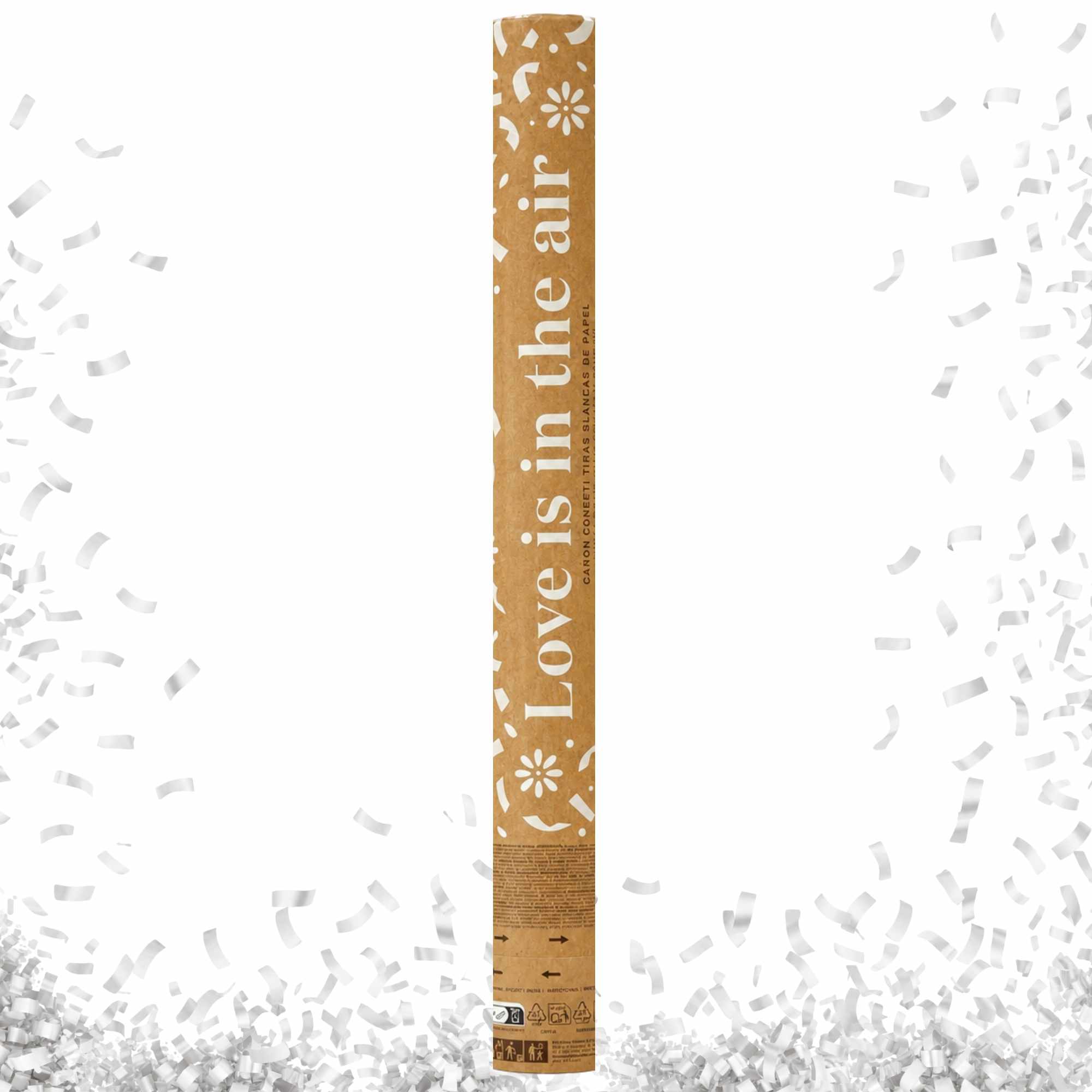 Cañón confeti de fiesta Tiras Blancas Biodegradable 60 cm - imagen 1