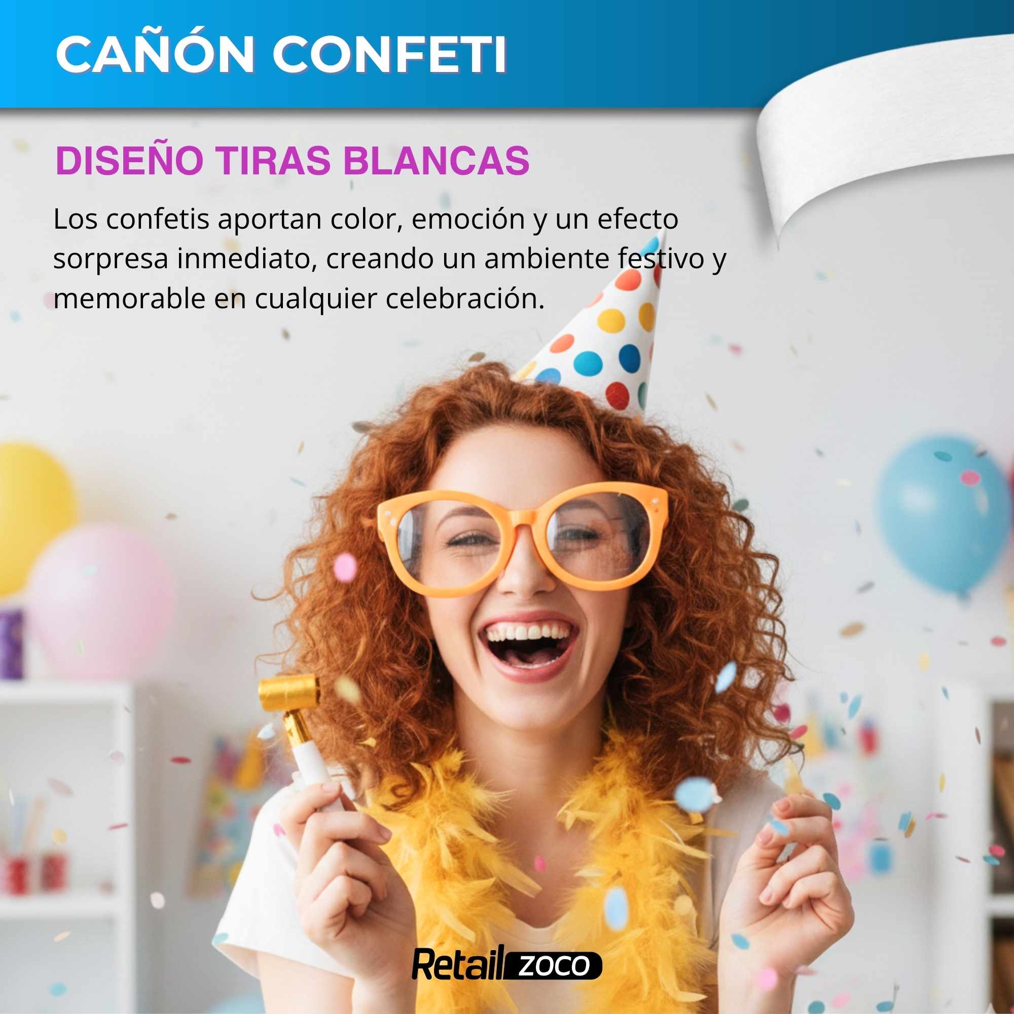 Cañón confeti de fiesta Tiras Blancas Biodegradable 60 cm - imagen 2