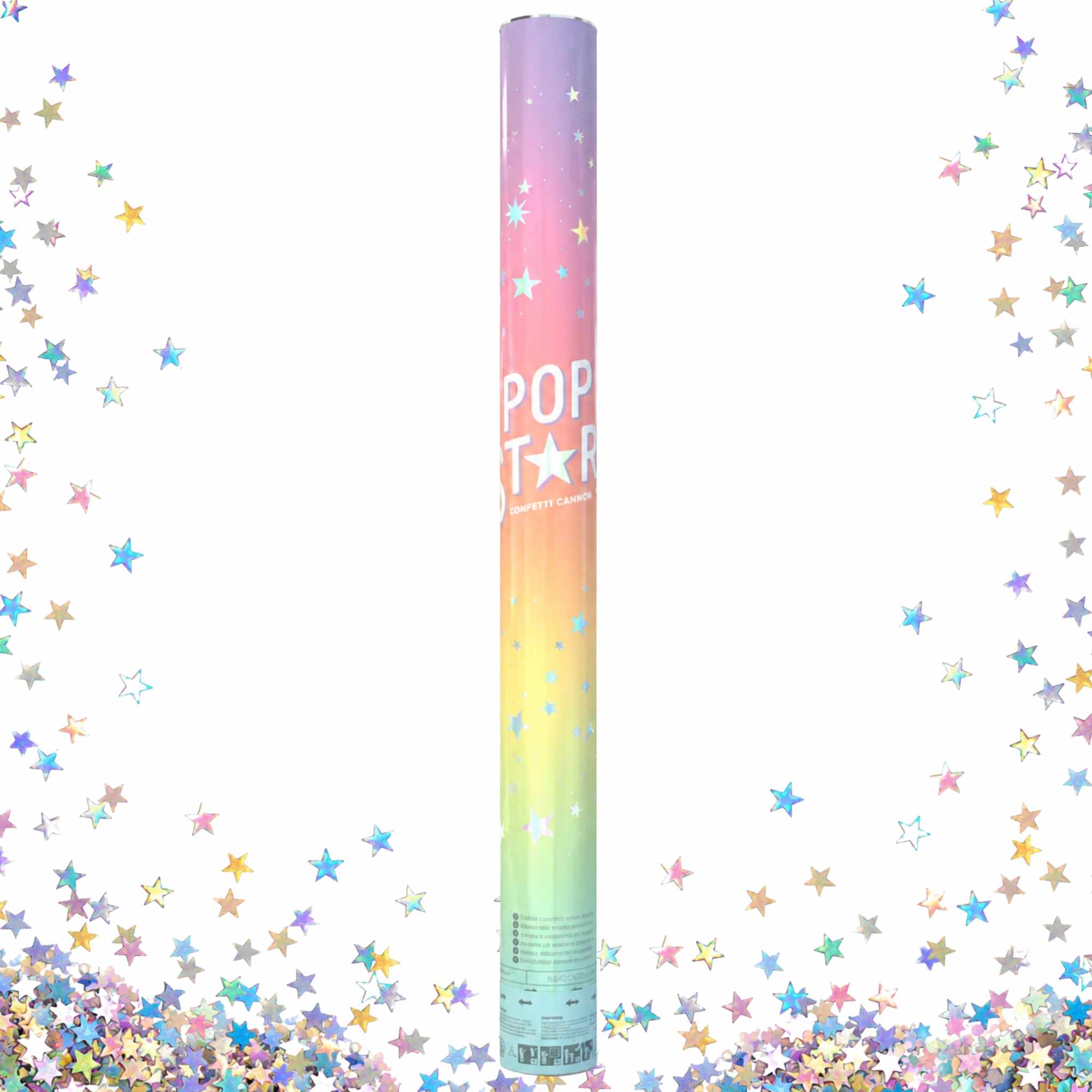 Cañón confeti de fiesta Estrellas Iridiscente 30 cm - imagen 1