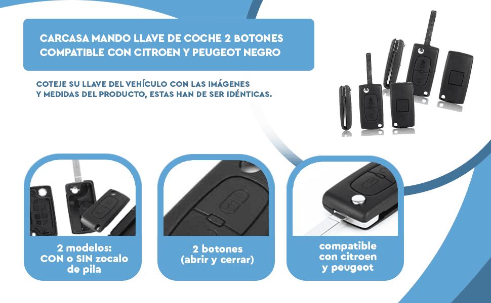 Banner - Carcasa mando llave de coche 2 botones compatible con peugeot y citroen negro