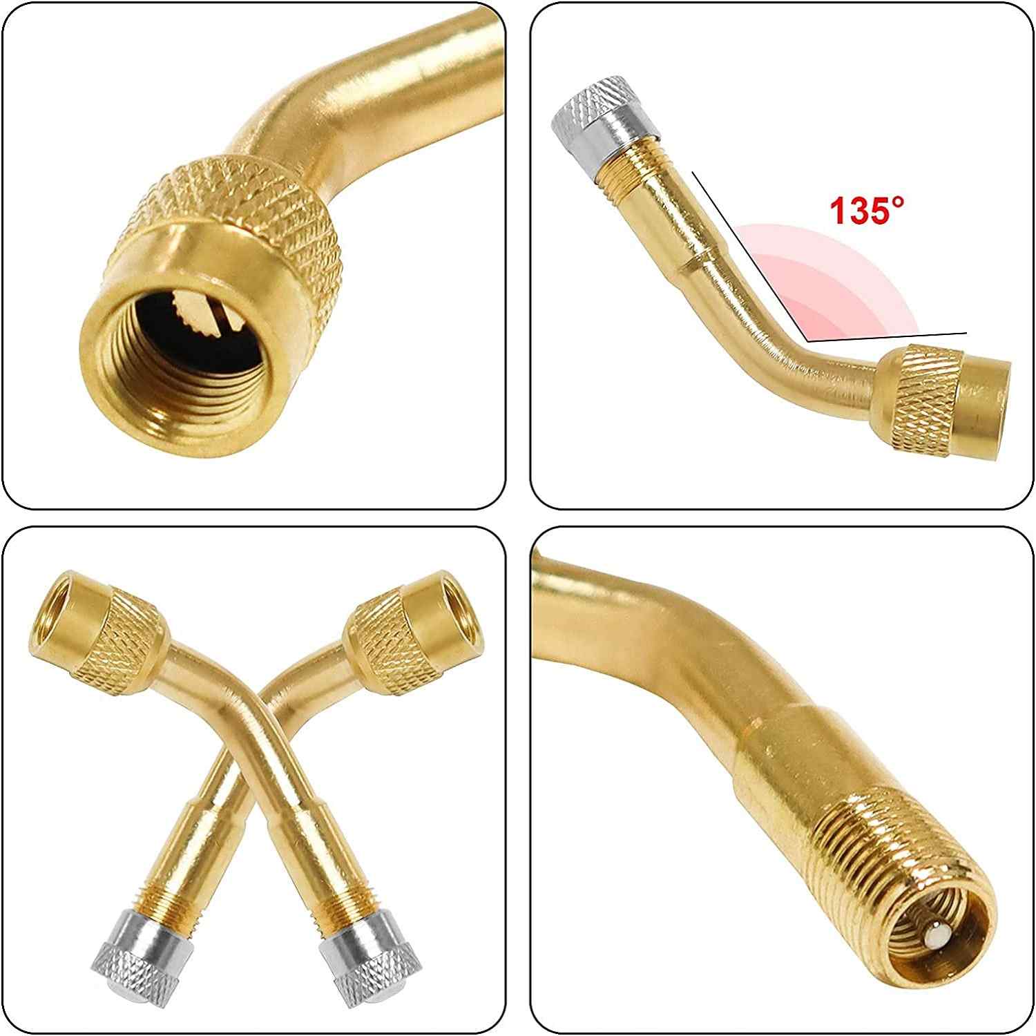 Adaptador extensor valvula neumatico curva de 135 grados dorado - imagen 6