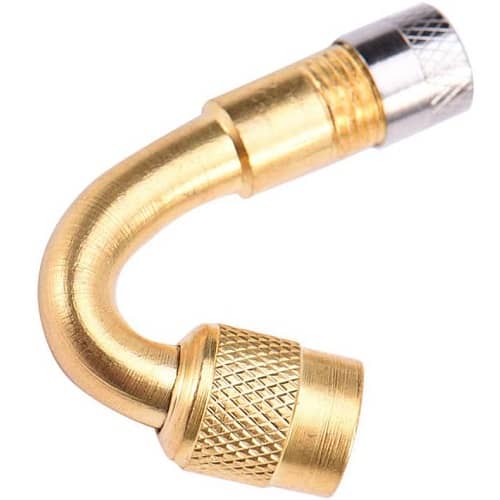 Adaptador extensor valvula neumatico curva de 45 grados dorado