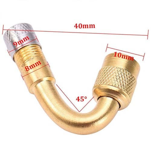 Adaptador extensor valvula neumatico curva de 45 grados dorado - imagen 3