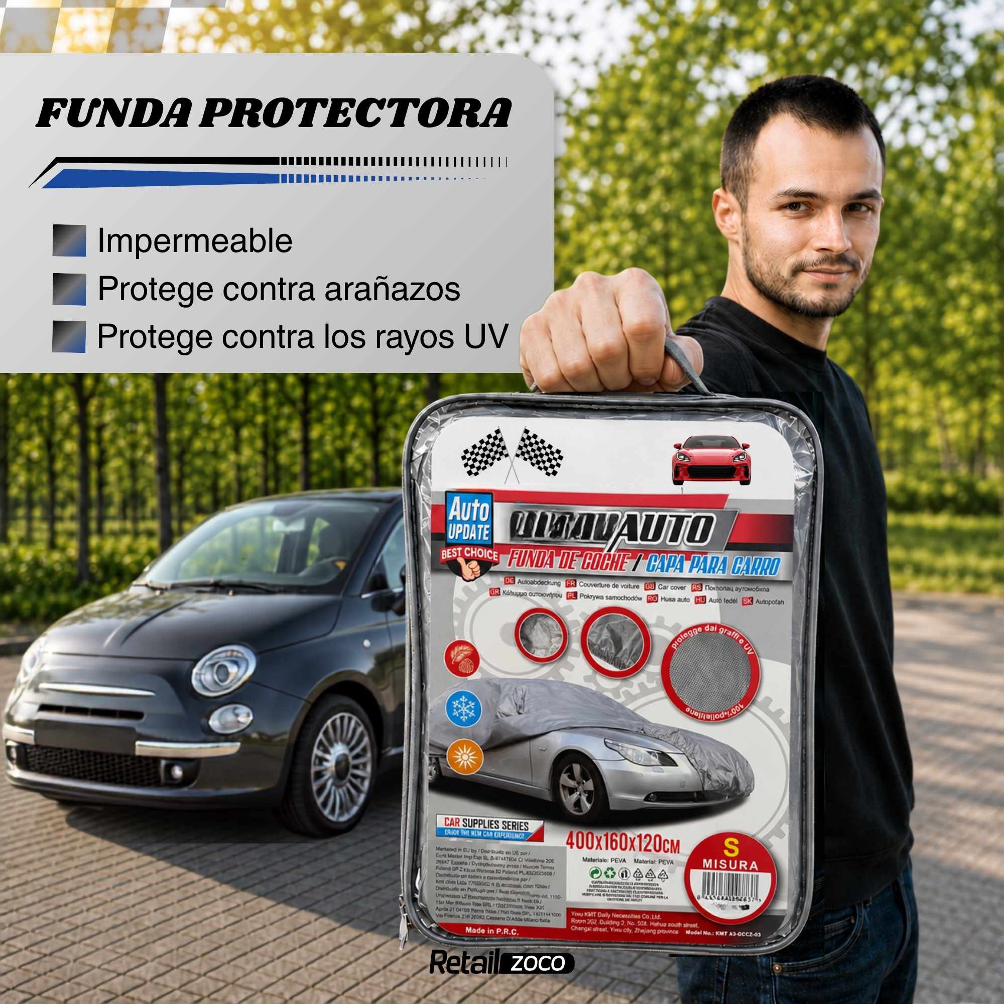 Funda para coche impermeable a Prueba de Polvo Anti-UV Talla S gris para interior - imagen 4