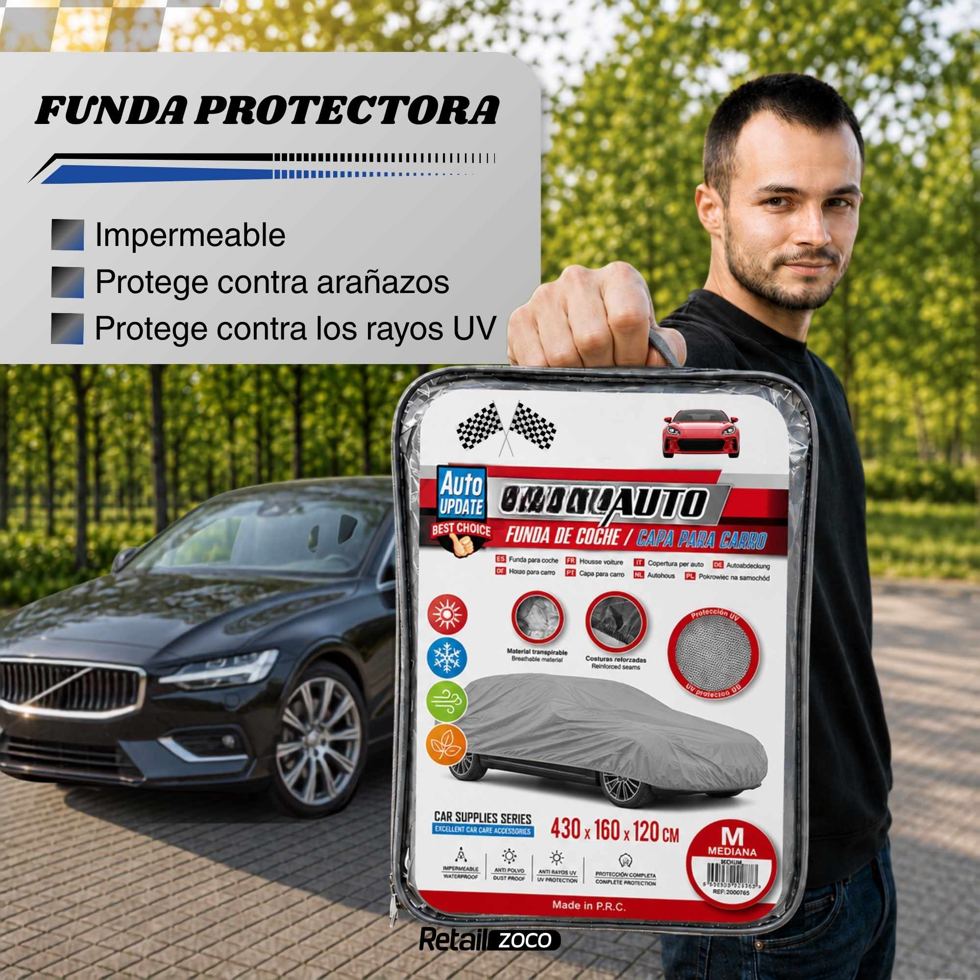 Funda para coche impermeable a Prueba de Polvo Anti-UV Talla M gris para interior - imagen 4