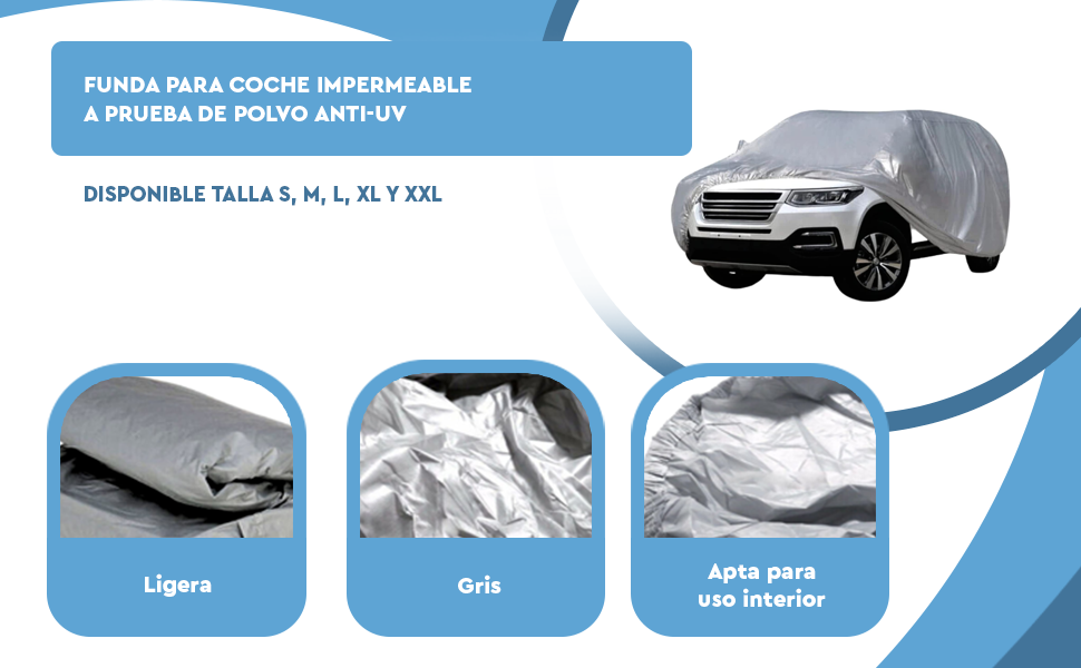 Banner - Funda para coche impermeable a Prueba de Polvo Anti-UV Talla M gris para interior