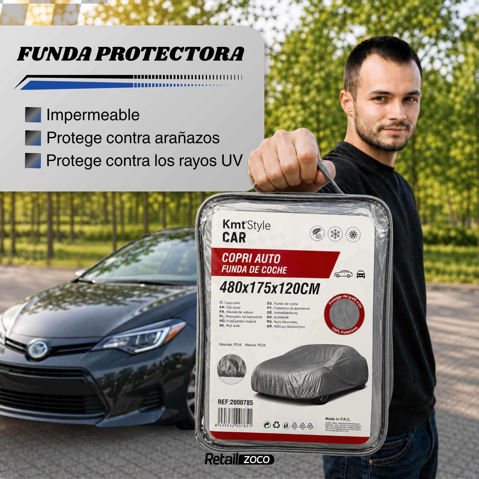 Funda para coche impermeable a Prueba de Polvo Anti-UV Talla L gris para interior - imagen 4