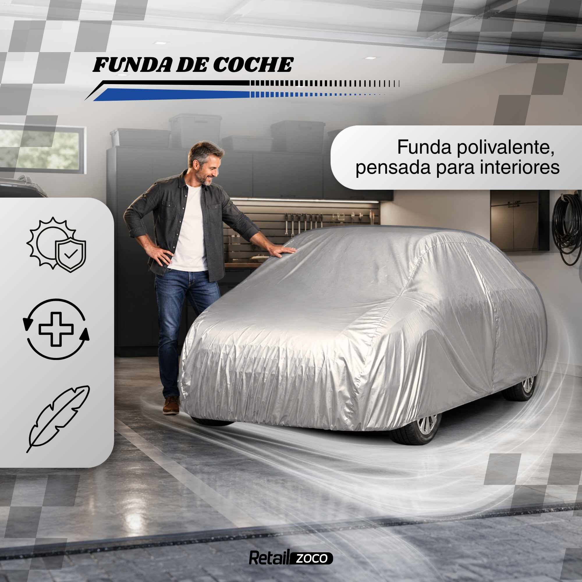 Funda para coche impermeable a Prueba de Polvo Anti-UV Talla XL gris para interior - imagen 2