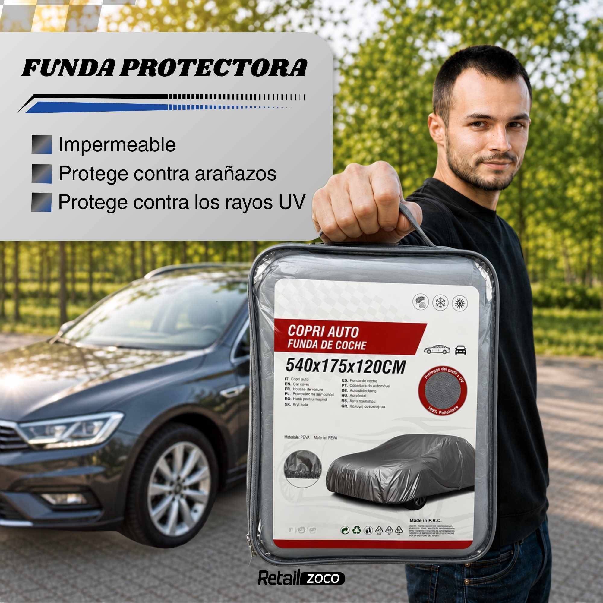 Funda para coche impermeable a Prueba de Polvo Anti-UV Talla XL gris para interior - imagen 5