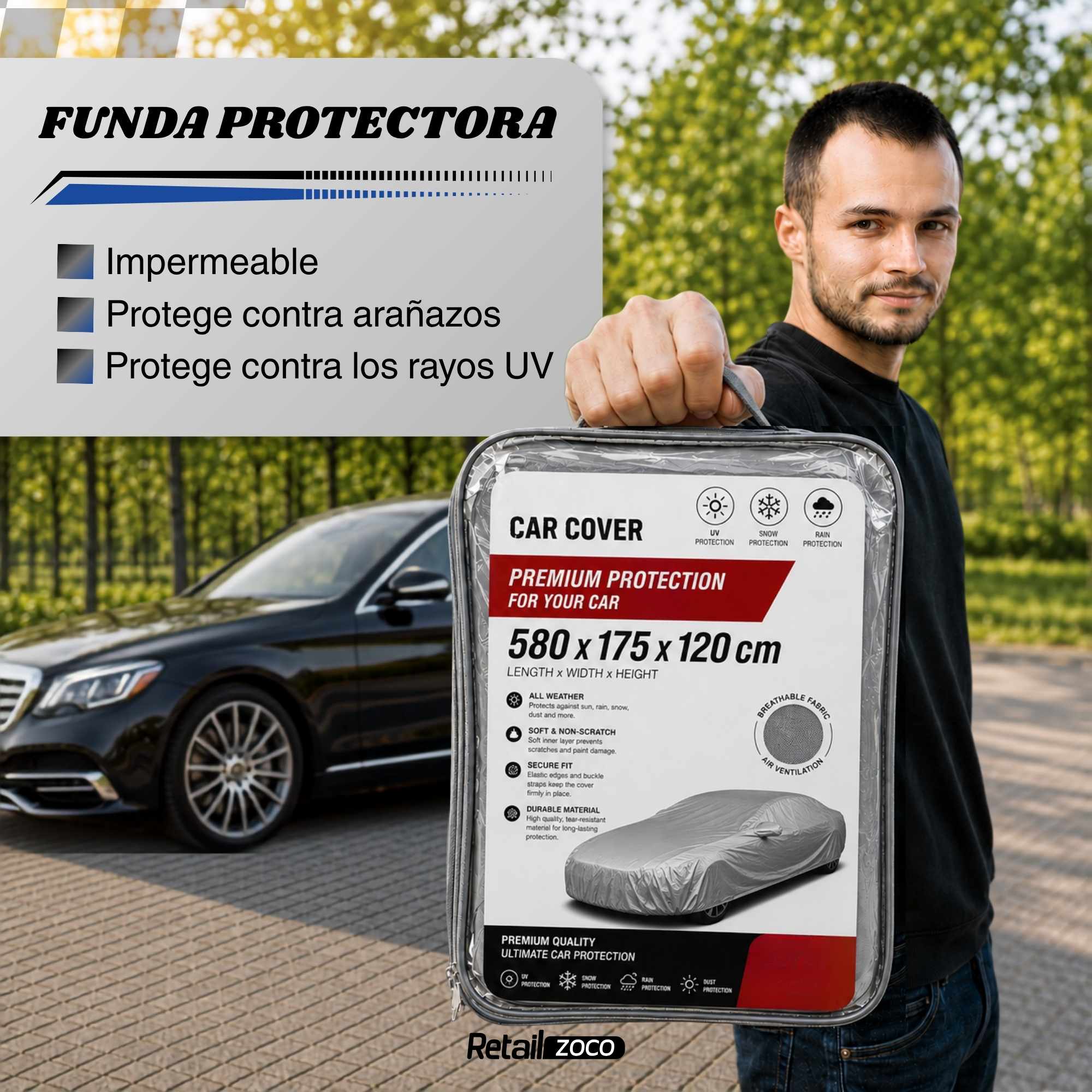 Funda para coche impermeable a Prueba de Polvo Anti-UV Talla XXL para interior - imagen 4