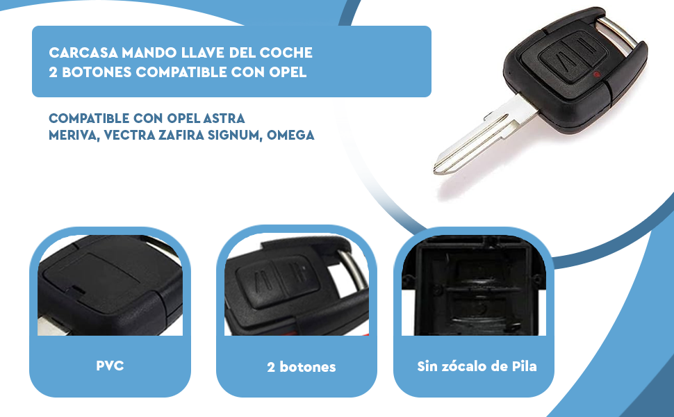 Banner - Carcasa mando llave del coche 2 botones compatible con Opel Vectra Astra Zafira Omega negro