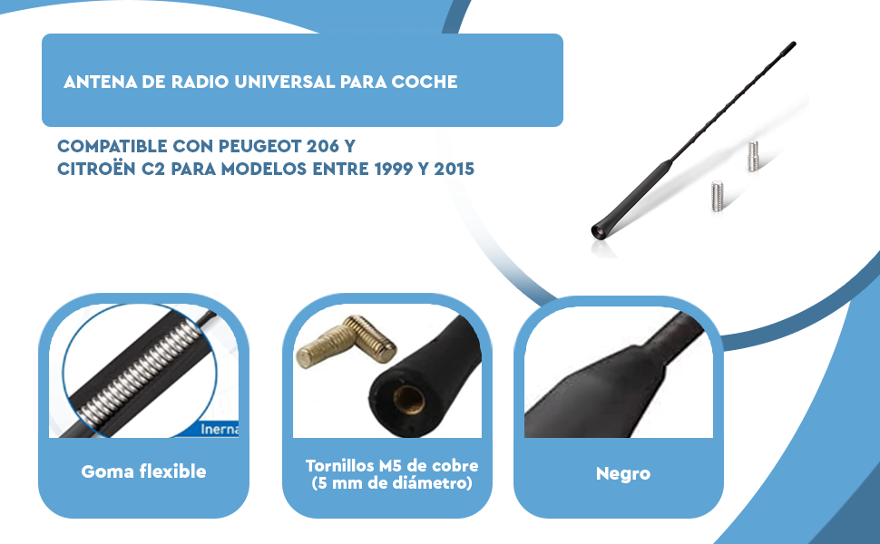 Banner - Antena de radio universal para coche AM/FM 40 cm negro