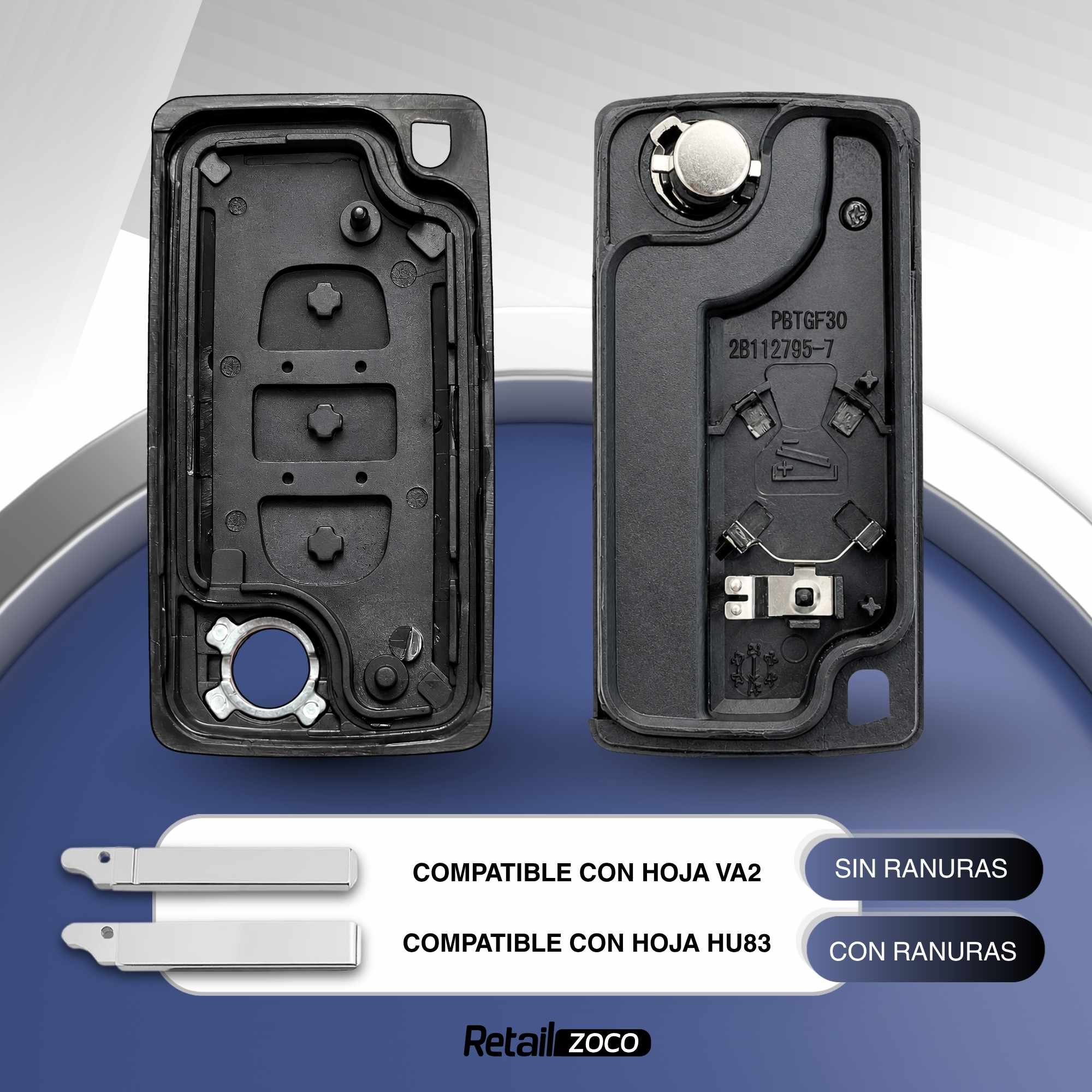 Carcasa mando llave del coche 3 botones compatible con citroen y peugeot negro - imagen 2