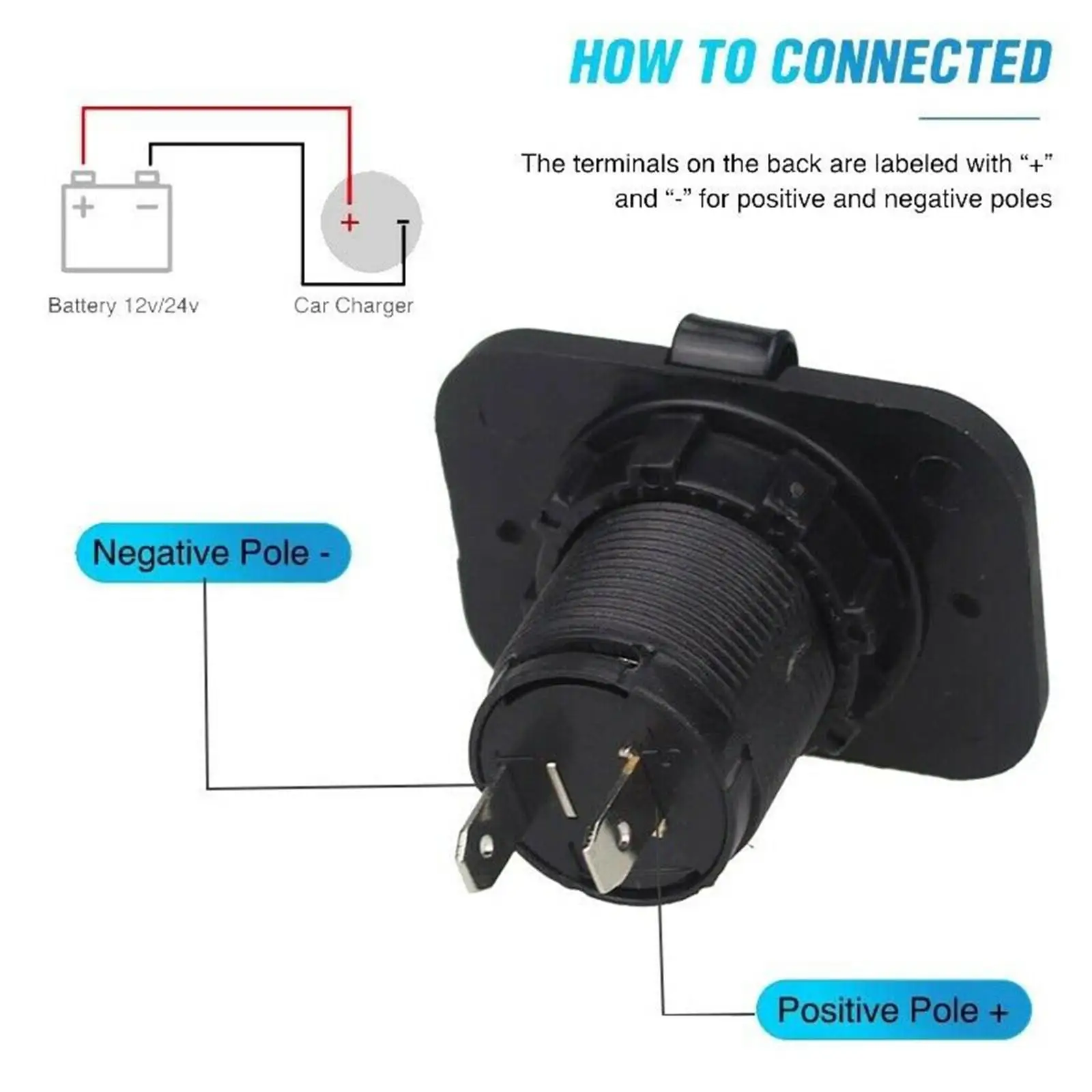 Toma de Corriente Empotrable Mechero 12V para Coche Moto Barco negro - imagen 2