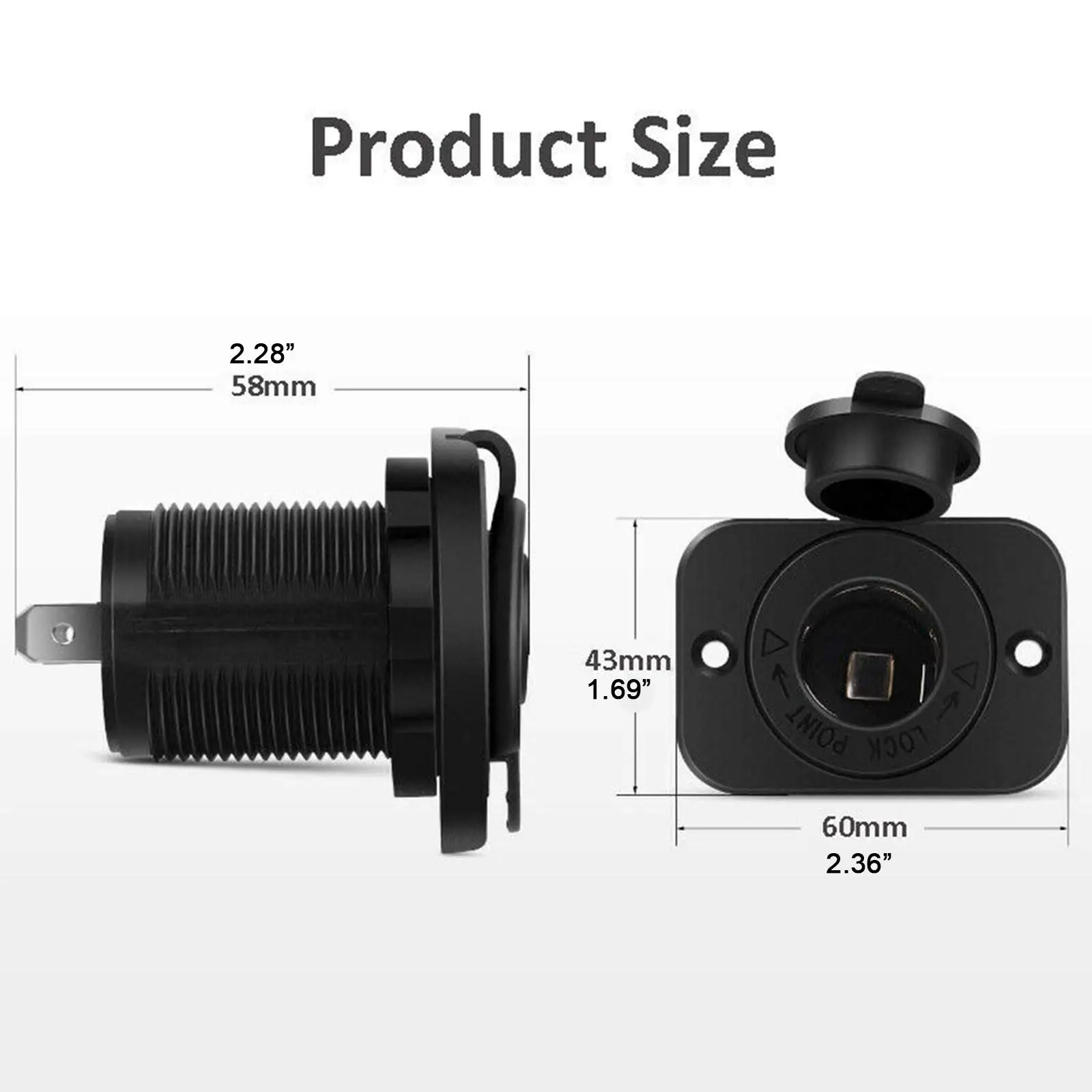 Toma de Corriente Empotrable Mechero 12V para Coche Moto Barco negro - imagen 6