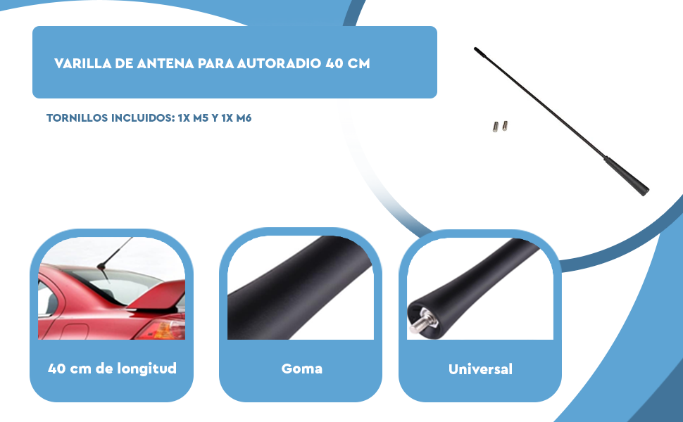 Banner - Varilla de antena para autoradio Universal 40 cm negro