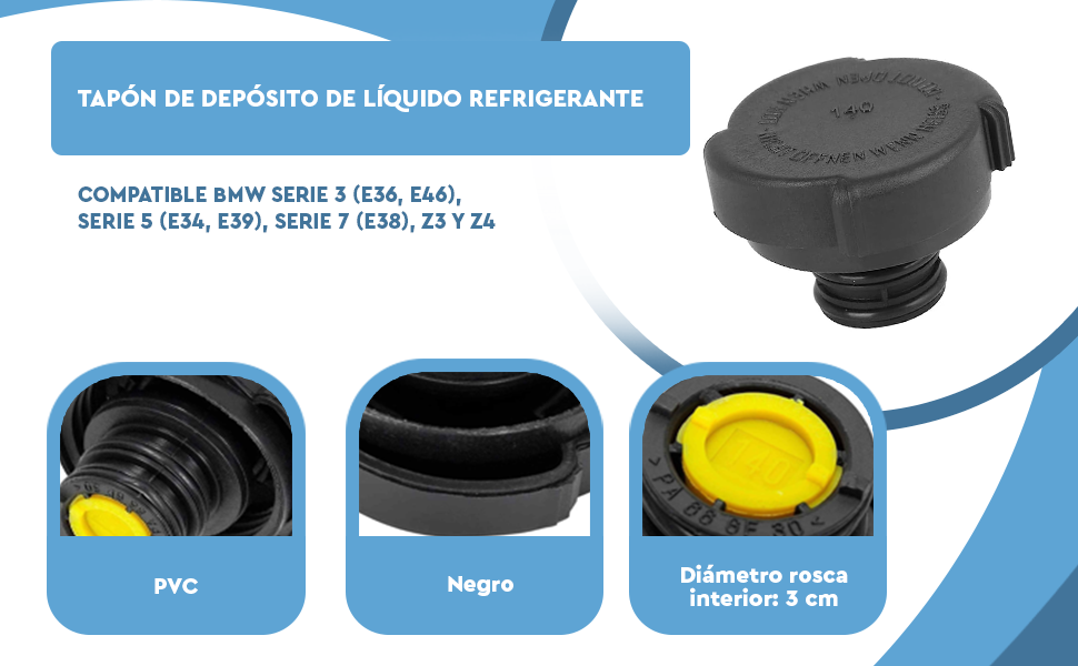 Banner - Tapon del deposito de liquido refrigerante compatible con BMW negro