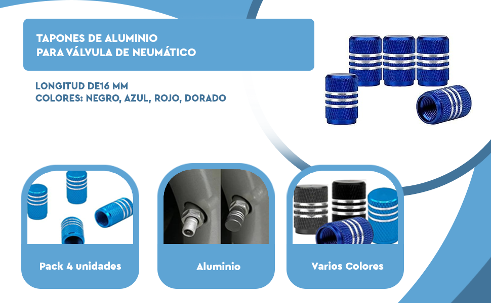 Banner - Tapon de aluminio para valvula de neumatico (4 uds) 9935183 negro