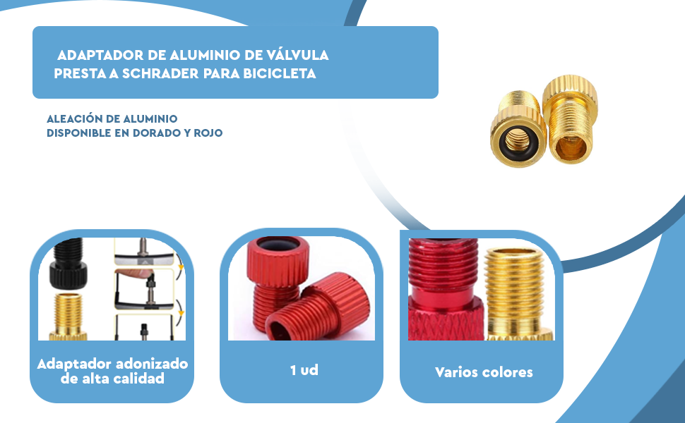 Banner - Adaptador de aluminio de valvula Presta a Schrader para bicicleta rojo
