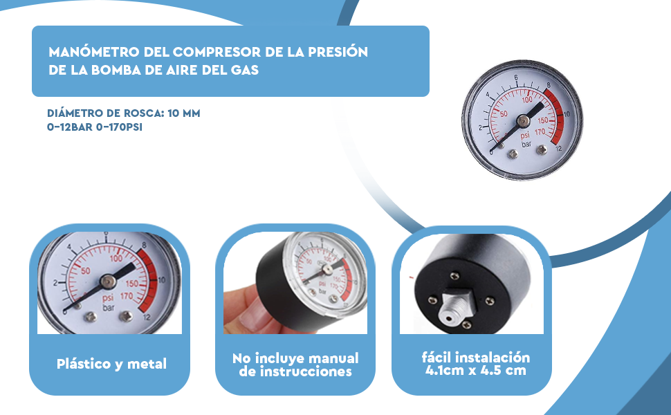 Banner - Manometro del compresor de la presion de la bomba de aire del gas Rosca 10mm