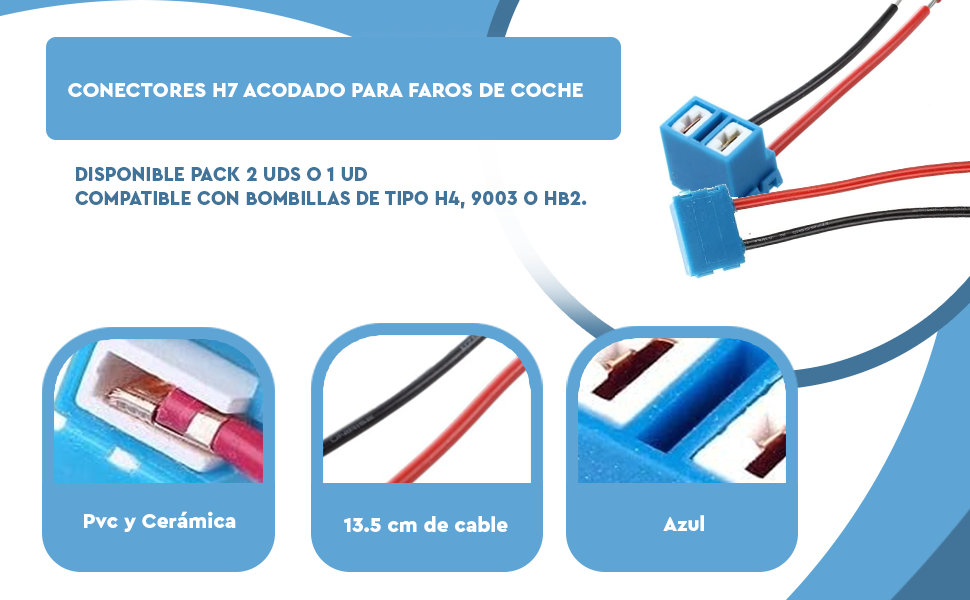 Banner - Conector H7 acodado para faros de coche azul