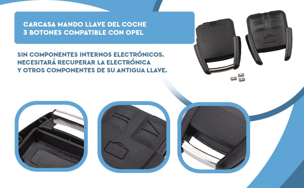 Banner - Carcasa mando llave del coche 3 botones compatible con Opel